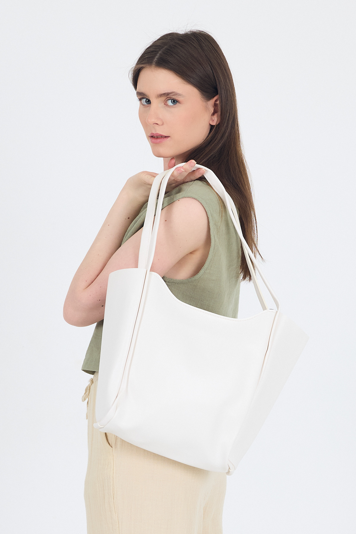 Beyaz Fermuarlı Omuz Çantası 9208 - 5