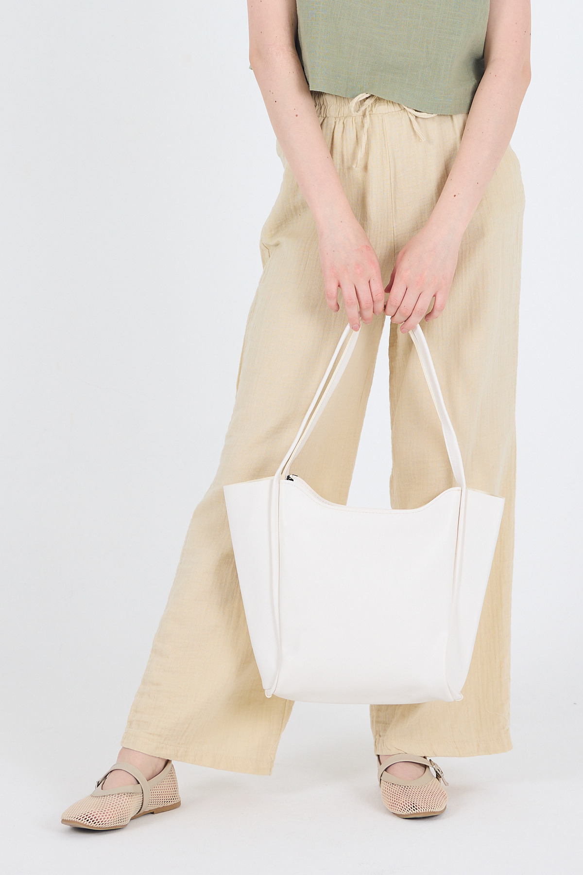 Beyaz Fermuarlı Omuz Çantası 9208 - 2