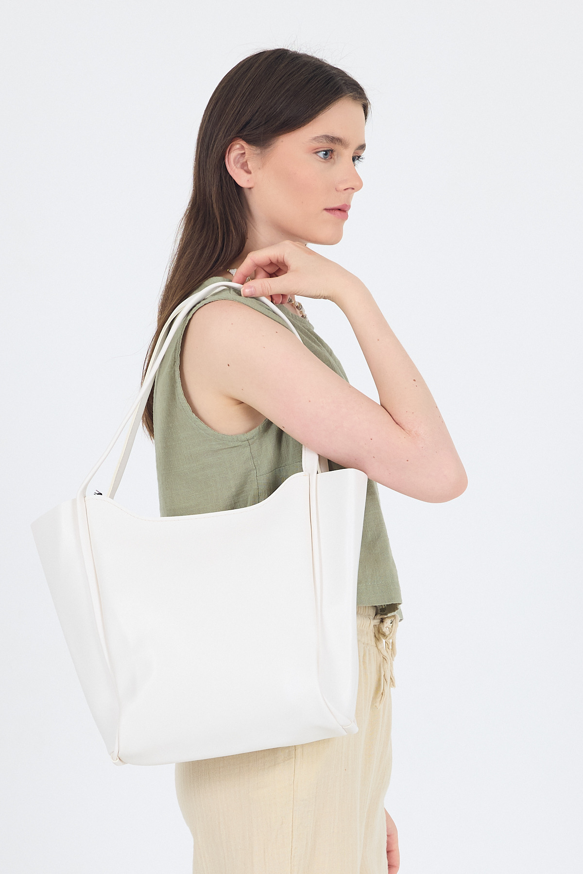 Beyaz Fermuarlı Omuz Çantası 9208 