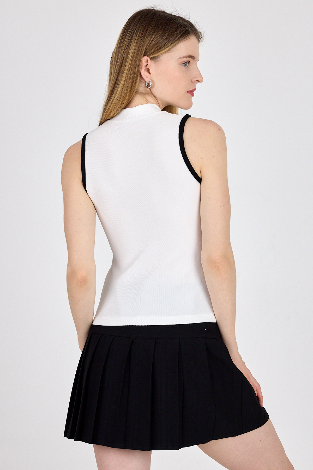 Beyaz Fermuarlı Örme Bluz 1449 - 5