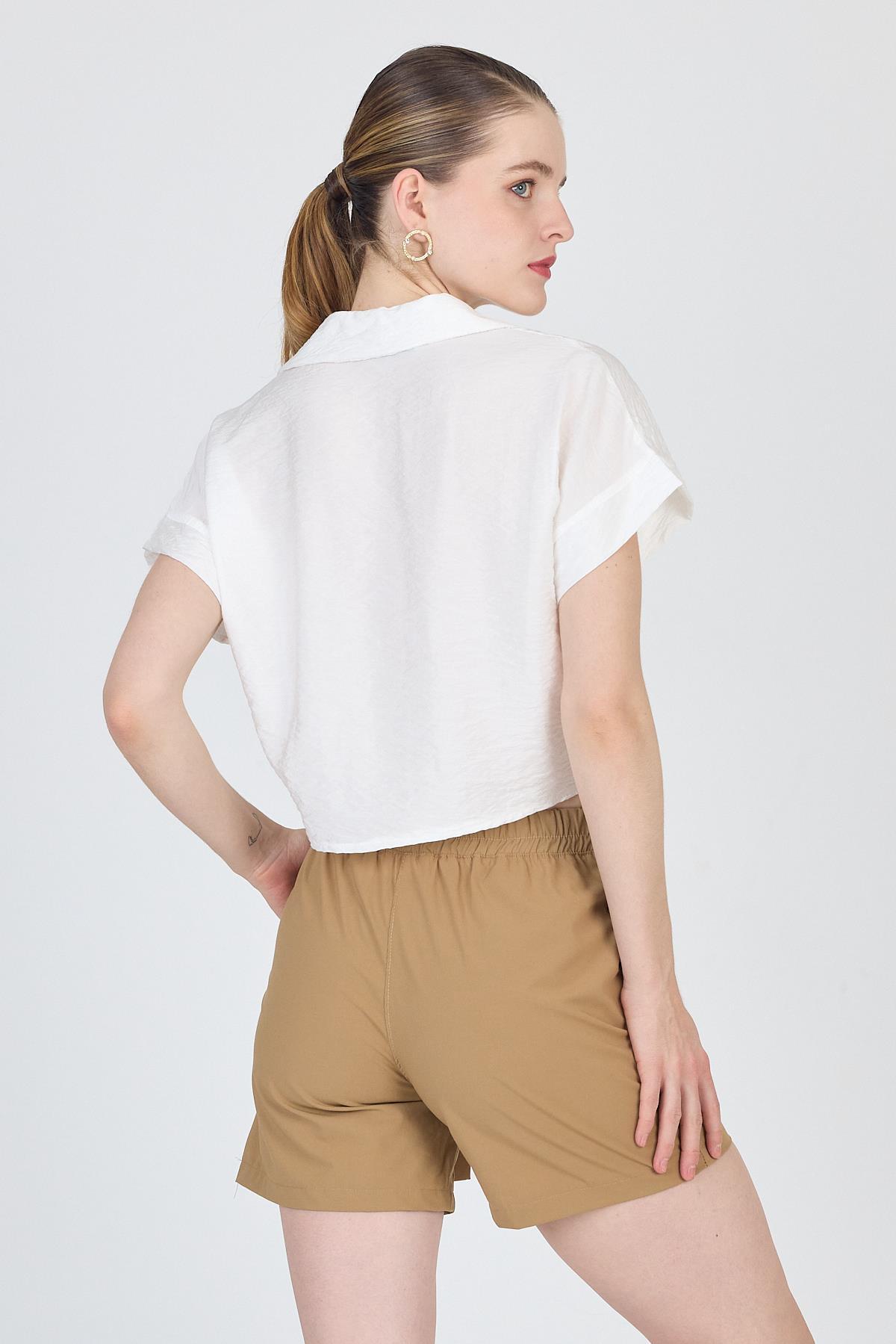 Beyaz İşlemeli Bağlamalı Gömlek 4385 - 5