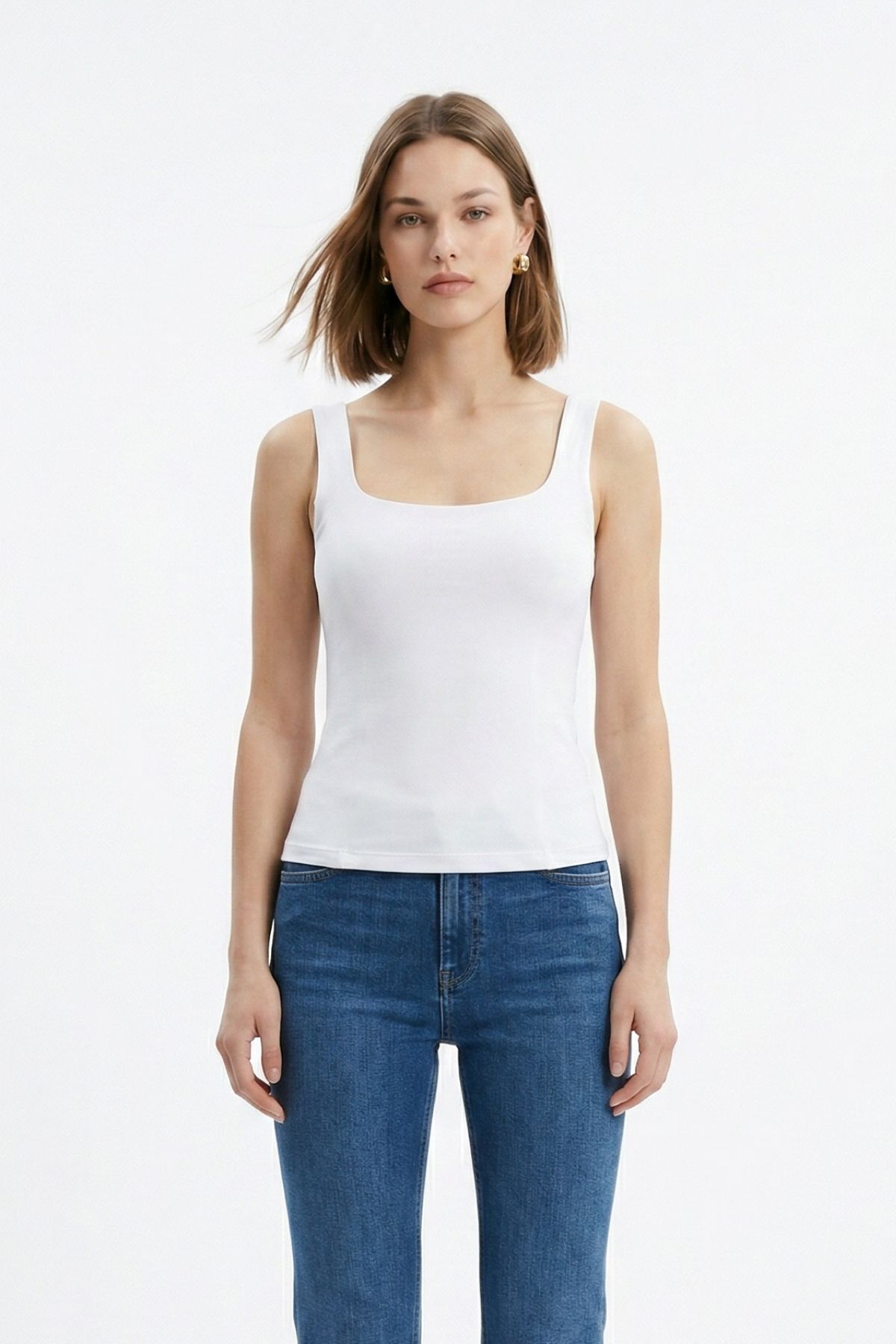 Beyaz Kalın Askılı Kare Yaka Atlet 344 - RAYS (1)