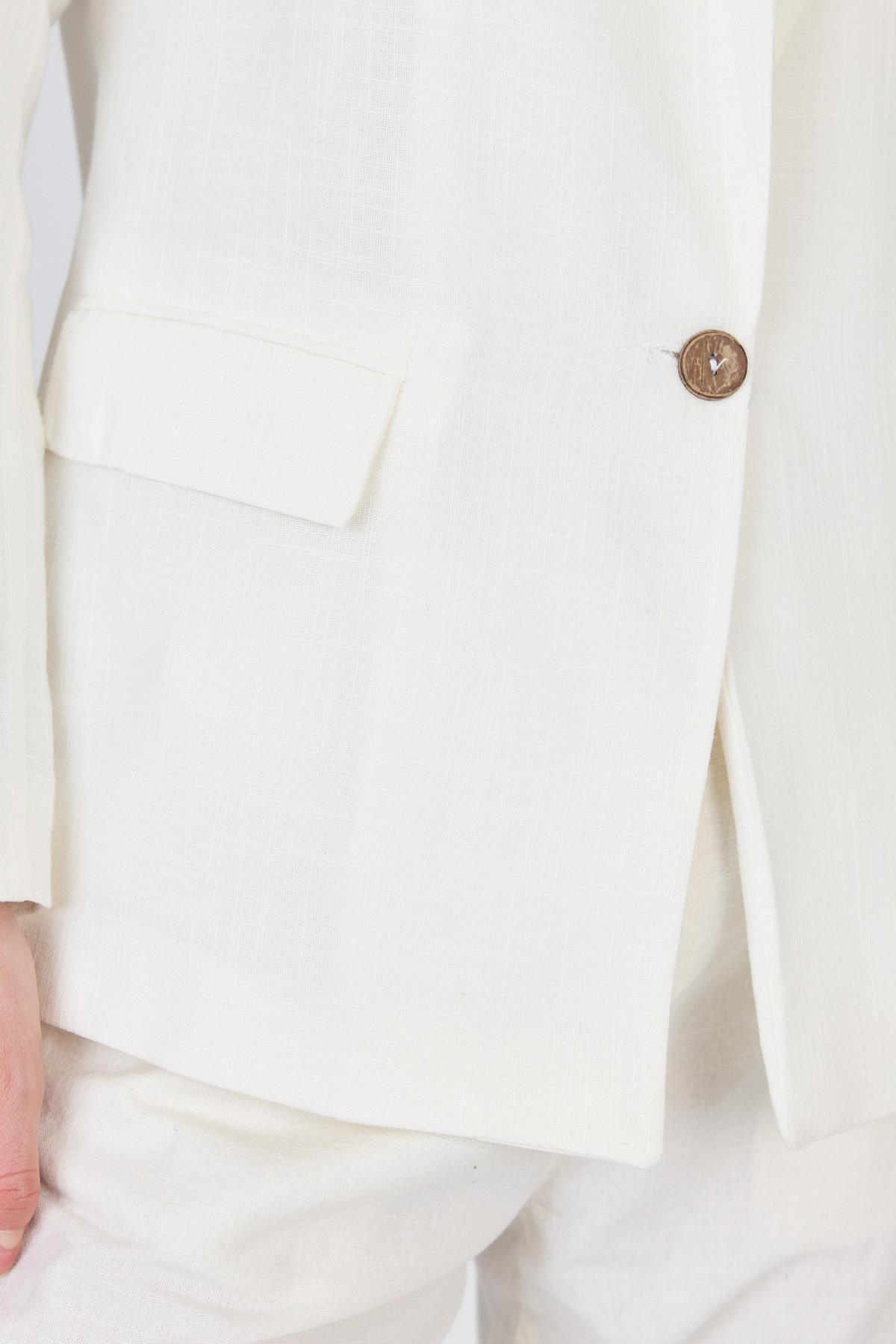 Beyaz Keten Görünümlü %100 Pamuk Astarlı Blazer Ceket 6023-3 - 4