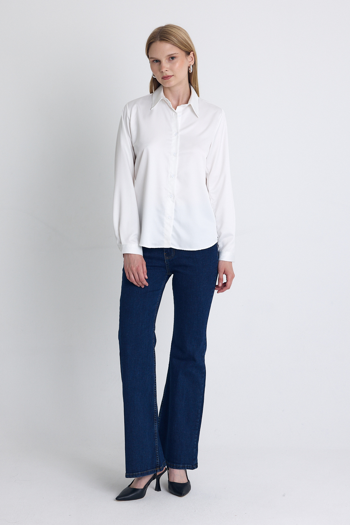 Beyaz Klasik Kesim Saten Gömlek 4105A - 3