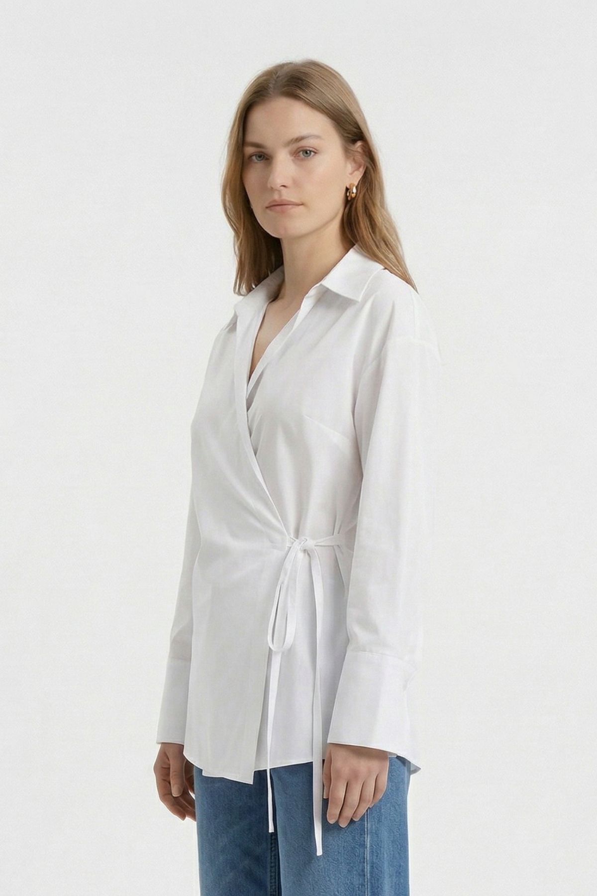 Beyaz Kol Yırtmaçlı Yandan Bağlamalı Gömlek 5257 - 3