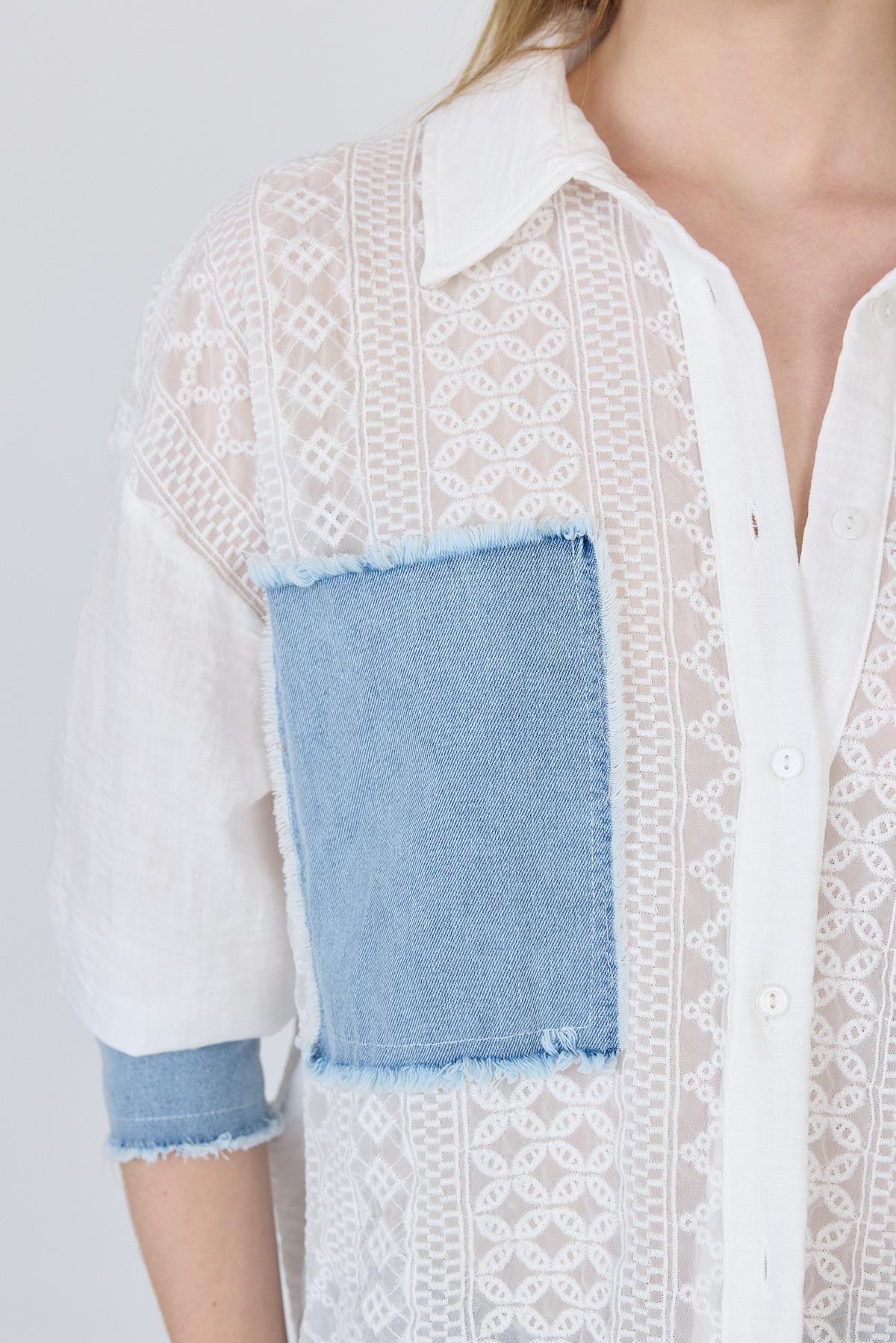 Beyaz Kot Garnilli Dantelli Gömlek 1413 - RAYS