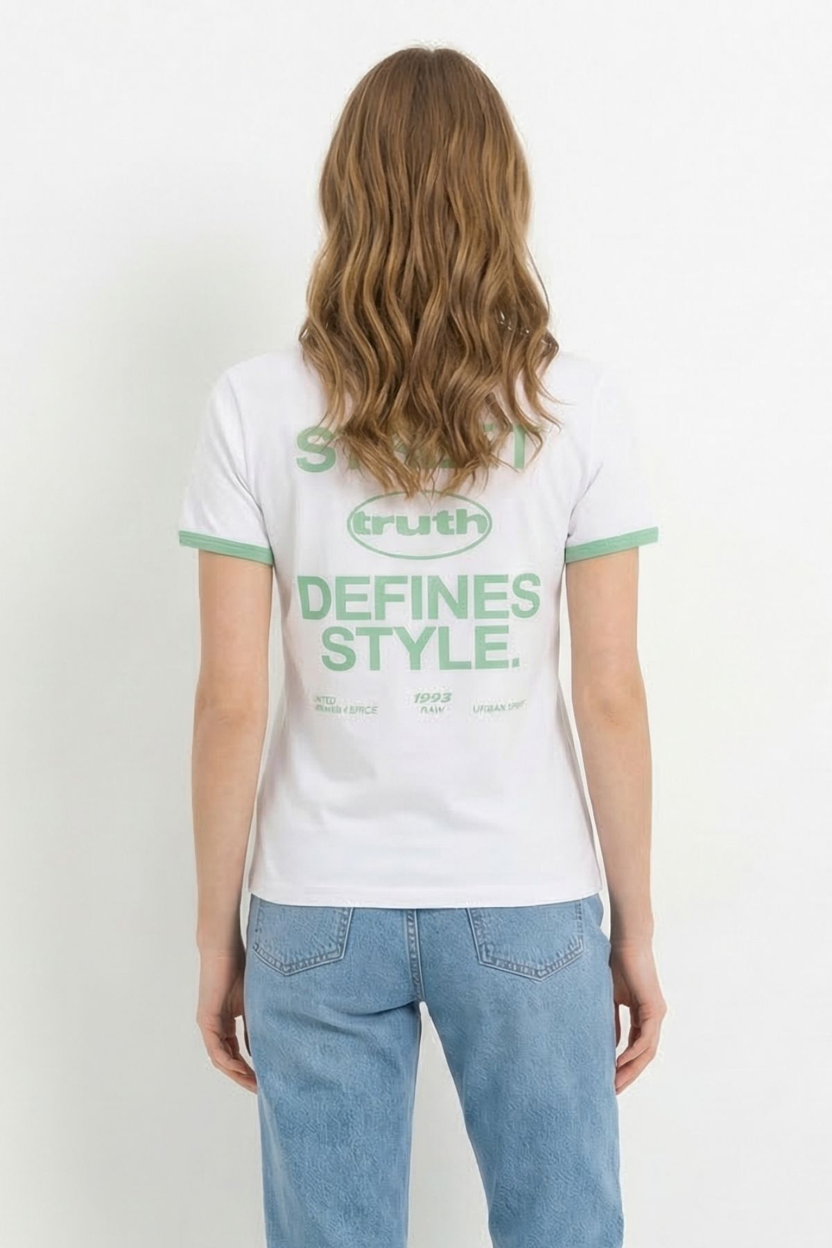 Beyaz Ön Arka Yazı Baskılı Tişört 8076 - 2