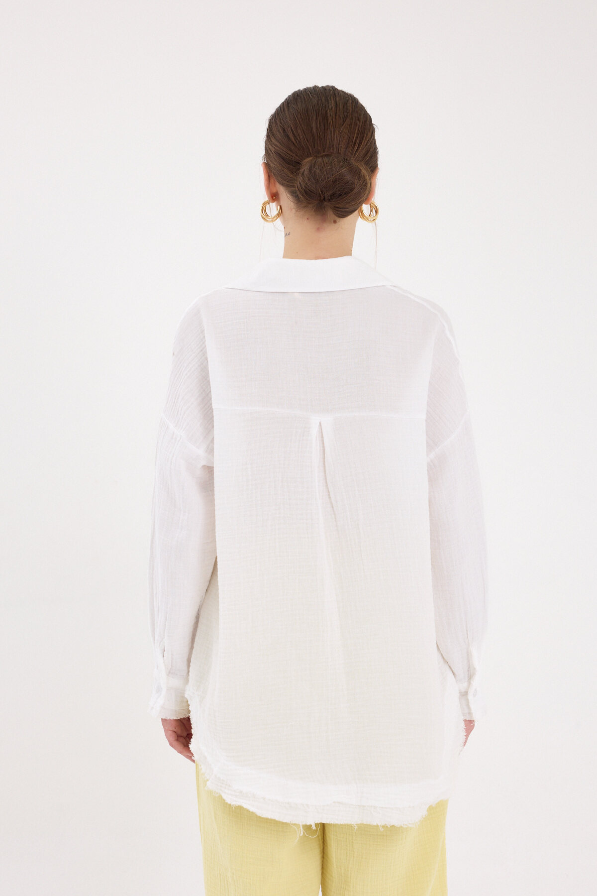 Beyaz Oversize %100 Pamuk Müslin Gömlek 4786A - 5