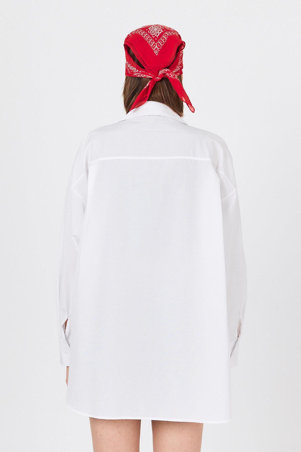 Beyaz Oversize Basic Uzun Gömlek 4664A - 5