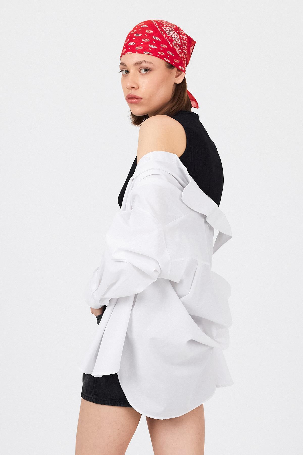 Beyaz Oversize Basic Uzun Gömlek 4664A - 6