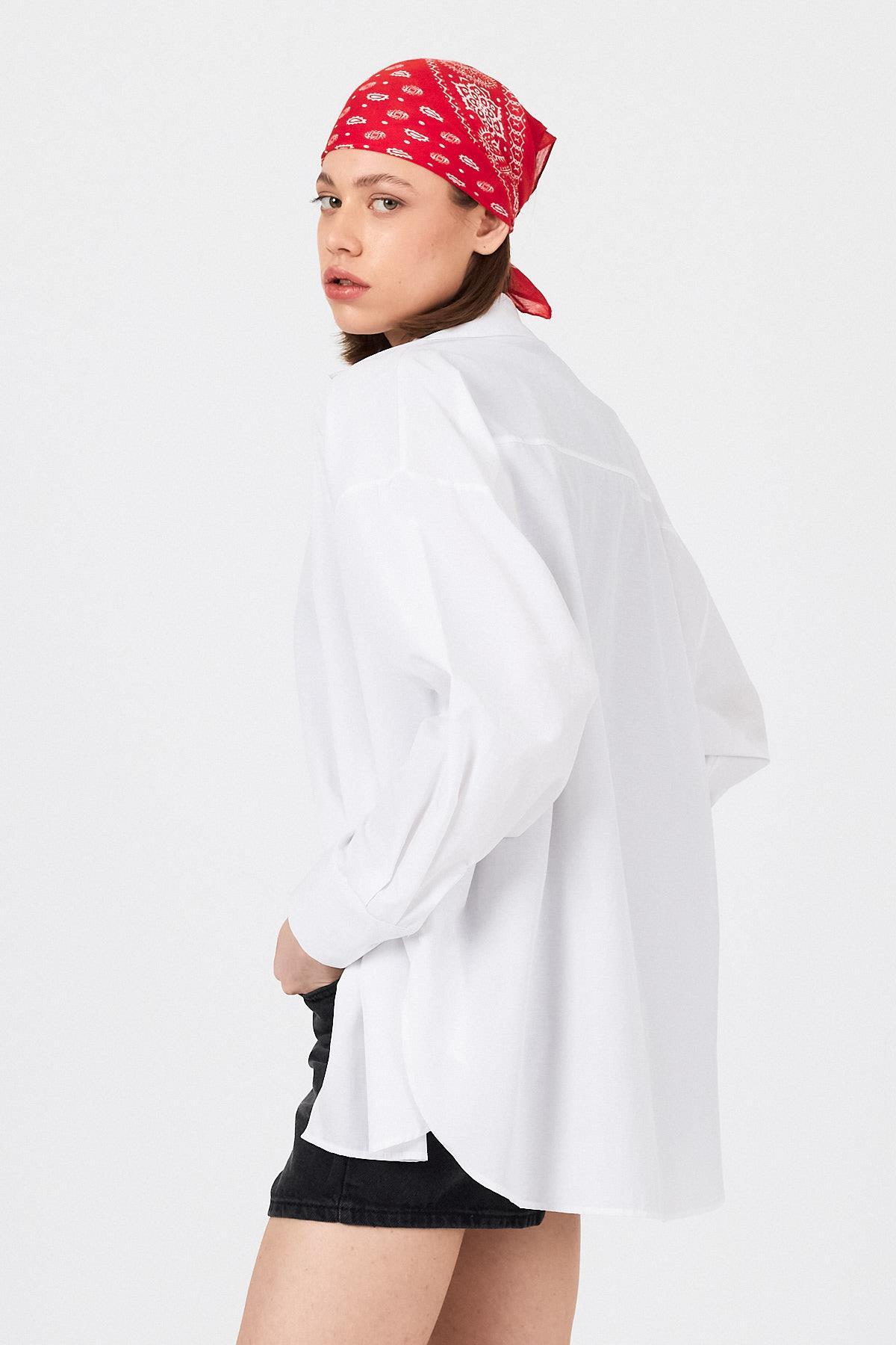 Beyaz Oversize Basic Uzun Gömlek 4664A - 7