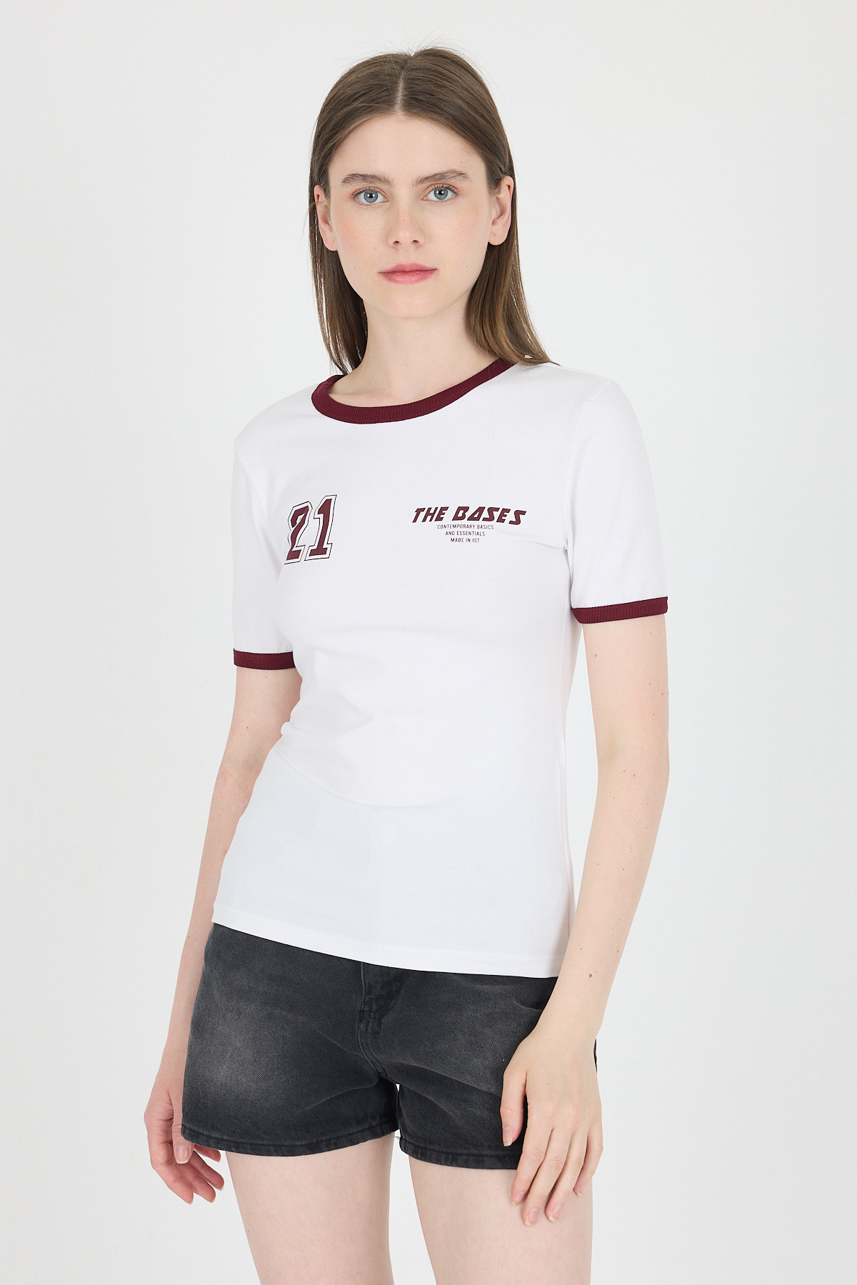 Beyaz Ribanalı Yazı Baskılı Slim Fit Tişört 5981 - 6