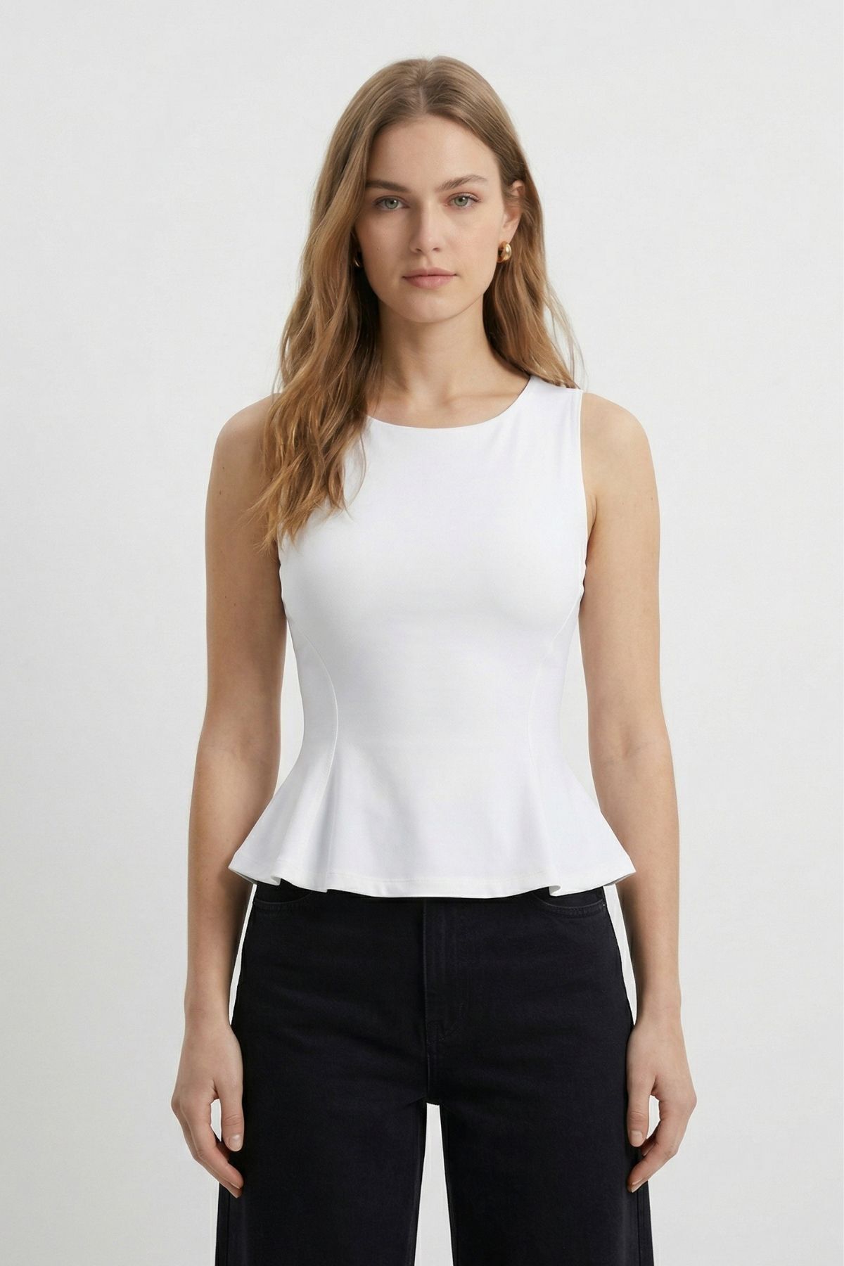 Beyaz Sıfır Kol Bisiklet Yaka Bluz 2785 - RAYS (1)