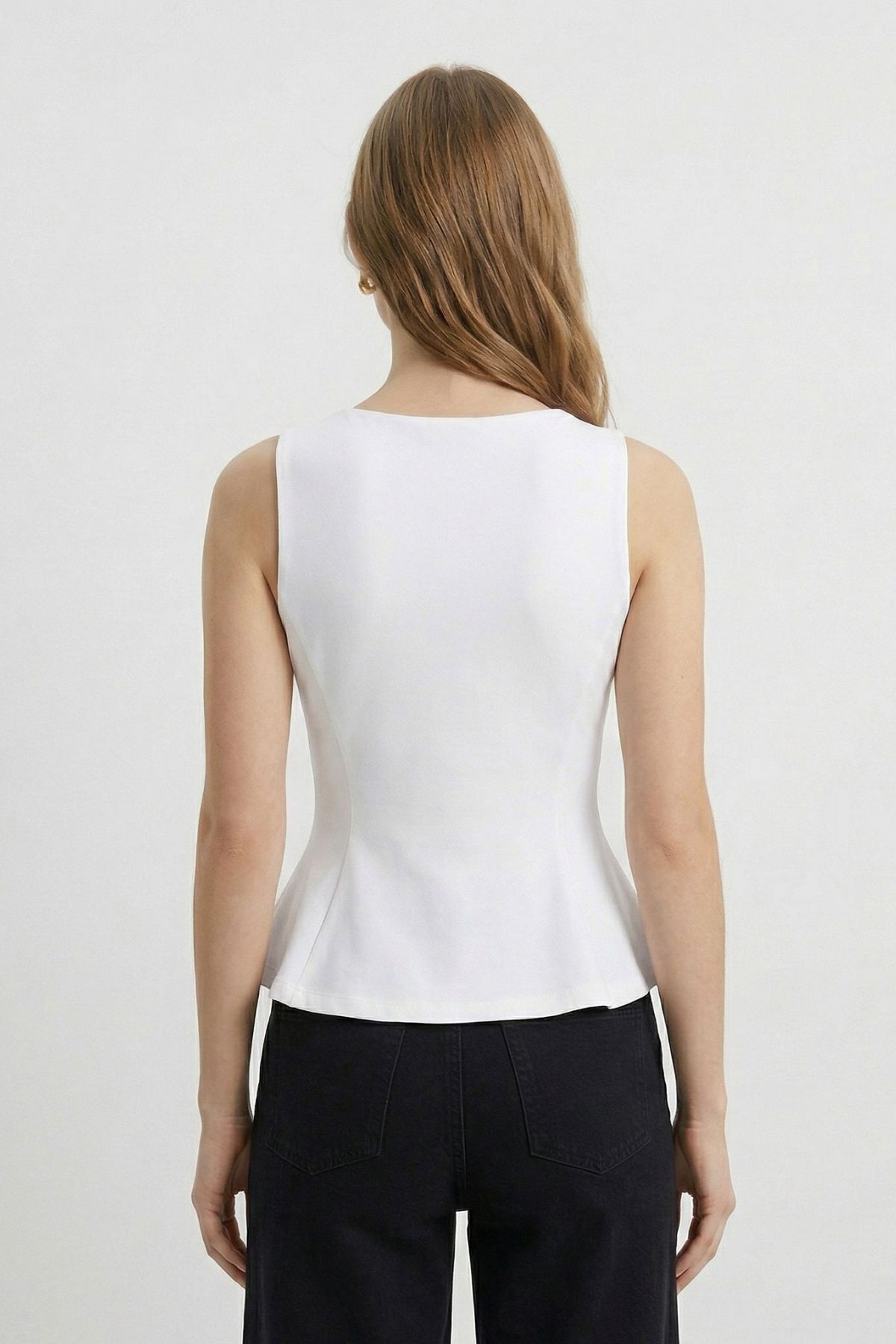 Beyaz Sıfır Kol Bisiklet Yaka Bluz 2785 - RAYS