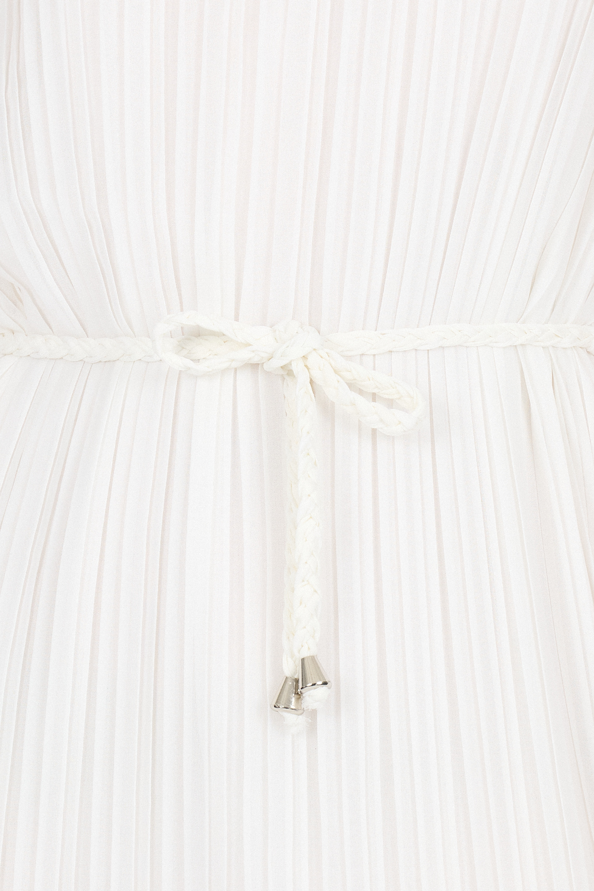 Beyaz Şifon Kolsuz Pileli Bel Bağlamalı Midi Elbise 118 - 4