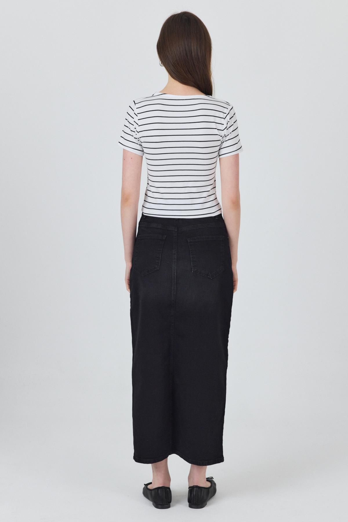 Beyaz U Yaka Çizgili Tişört 4016 - 5