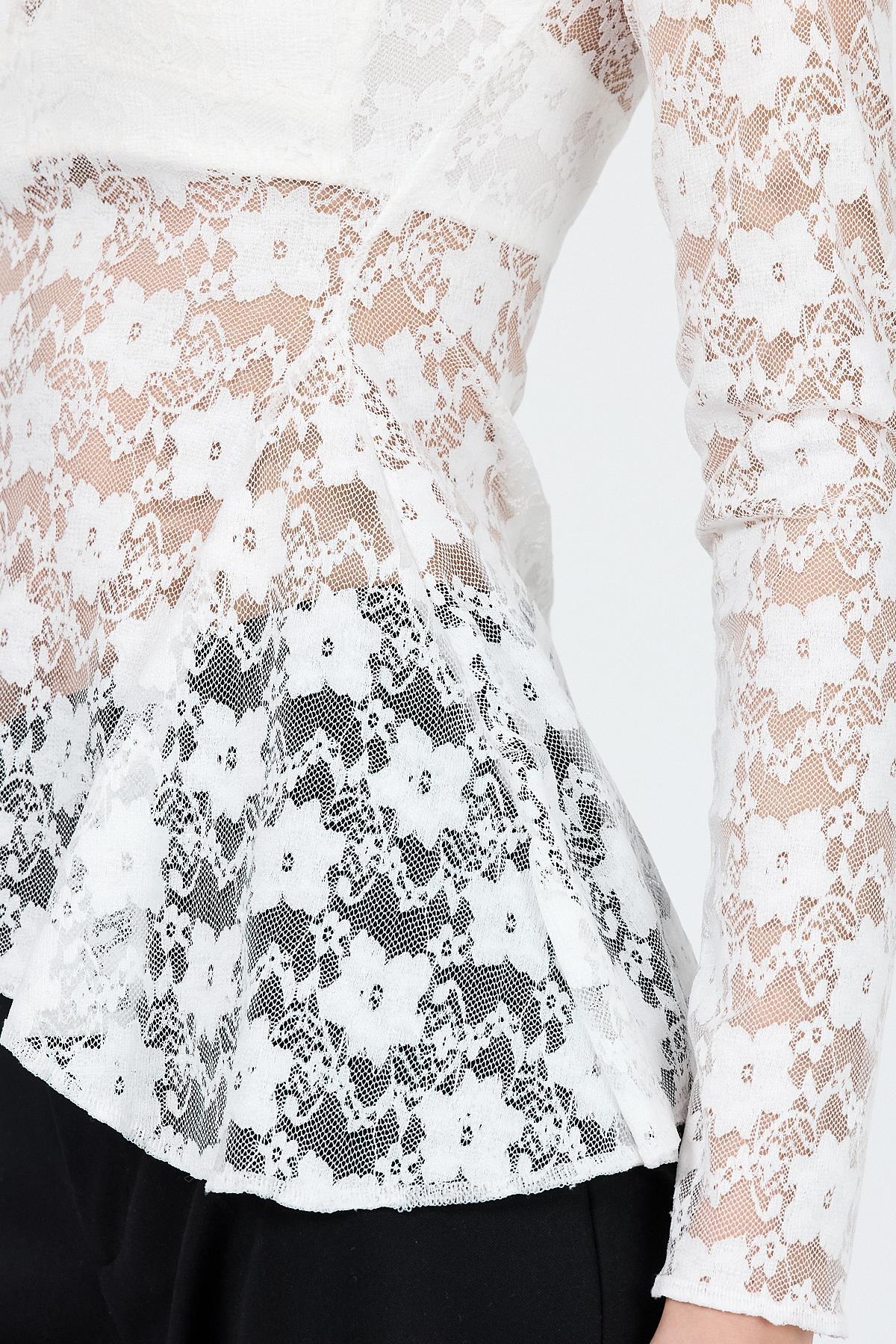 Beyaz Uzun Kollu Transparan Dantel Bluz 13288 - 8
