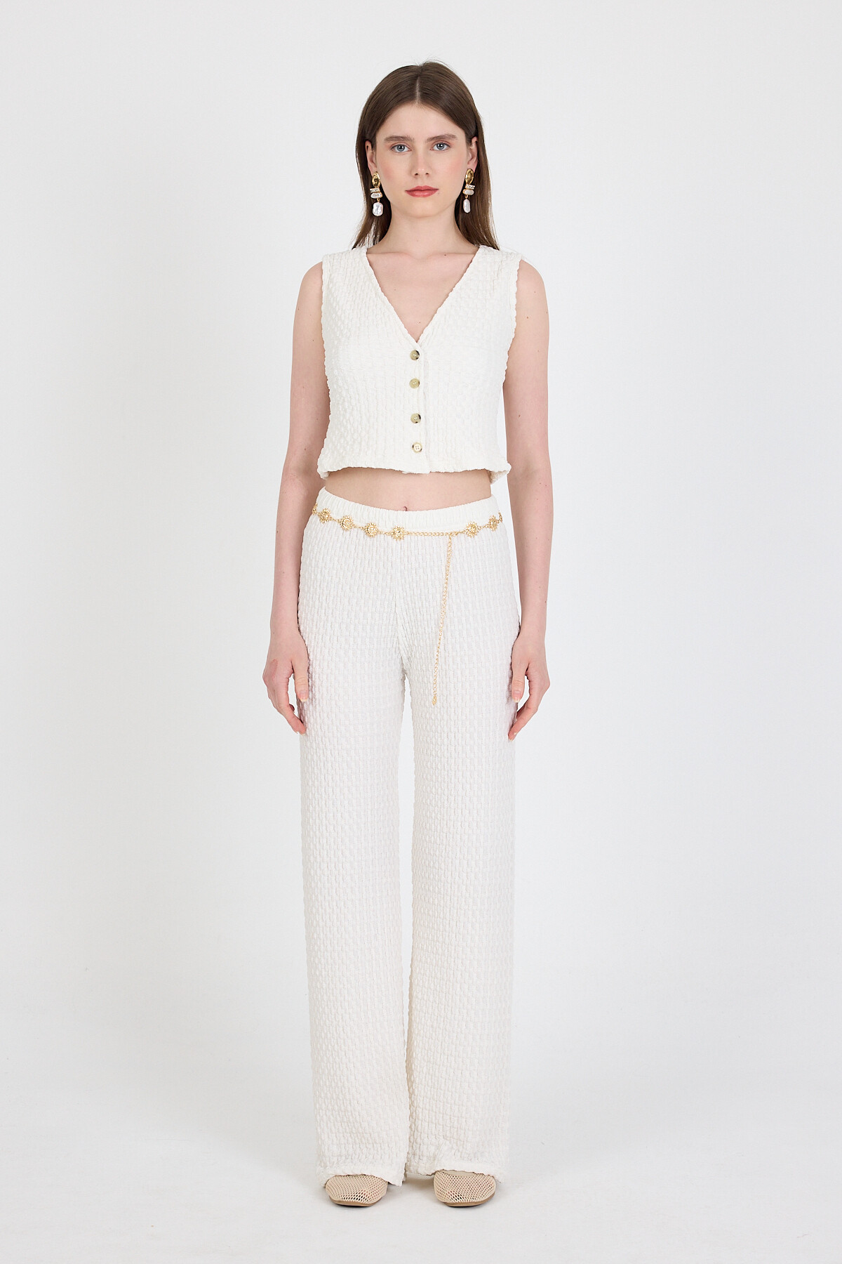 Beyaz V Yaka Yelek ve Pantolon Takımı 3000 - RAYS