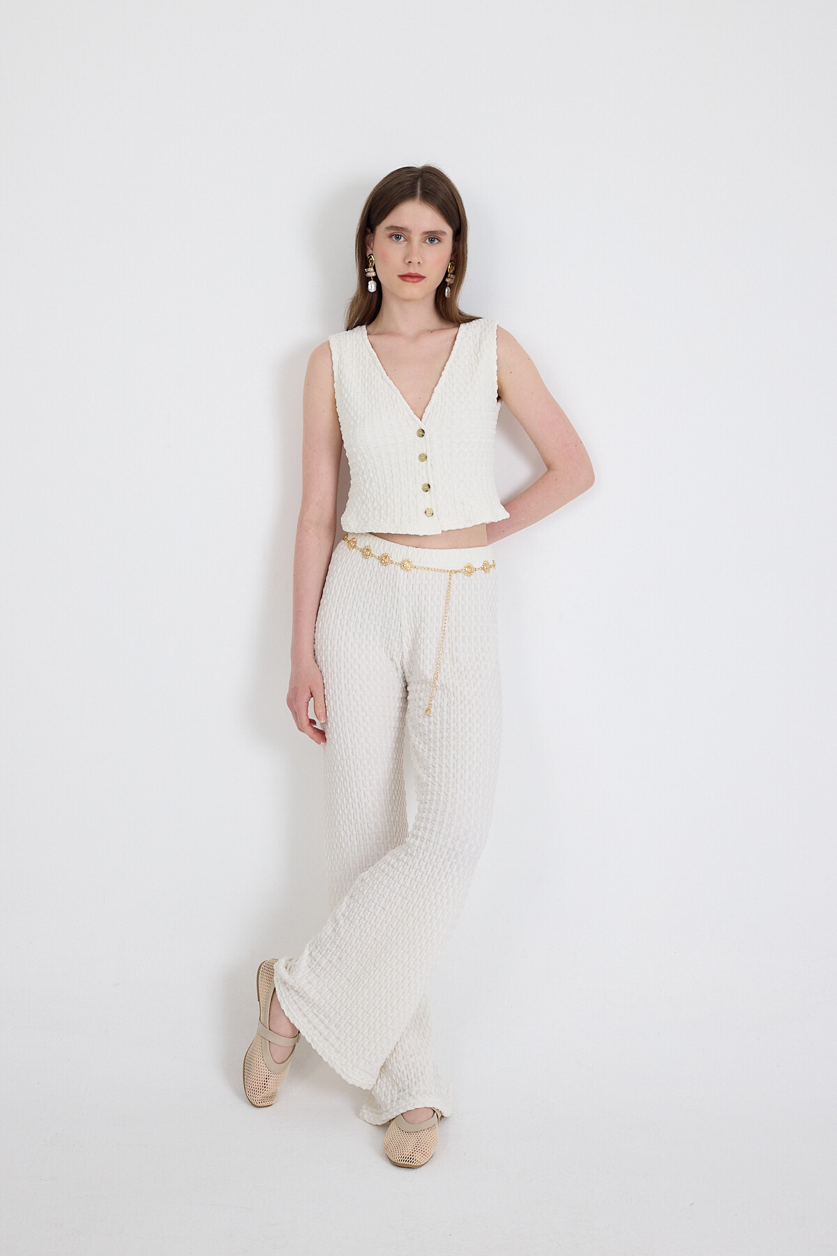 Beyaz V Yaka Yelek ve Pantolon Takımı 3000 - 1