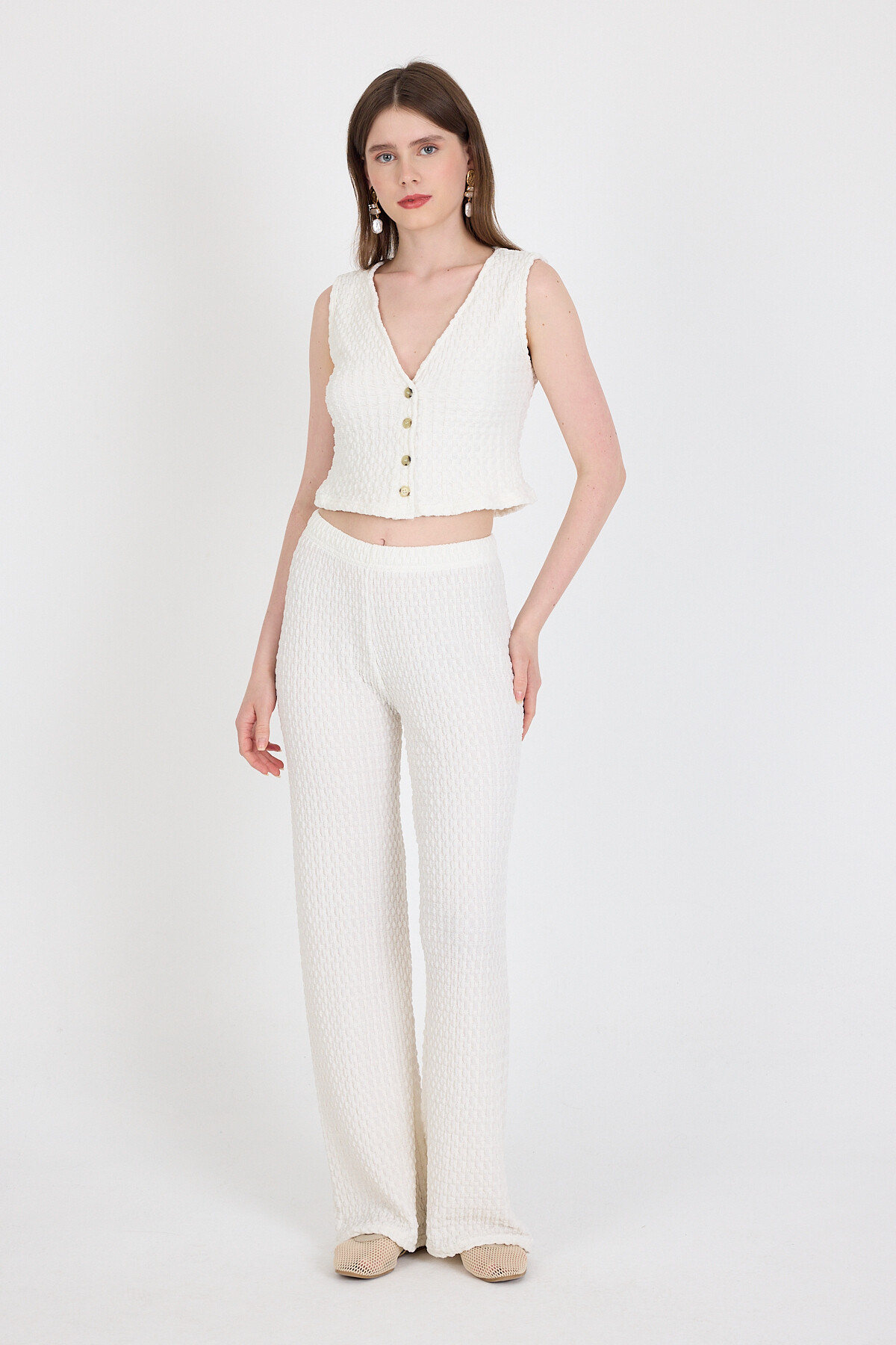 Beyaz V Yaka Yelek ve Pantolon Takımı 3000 - 6