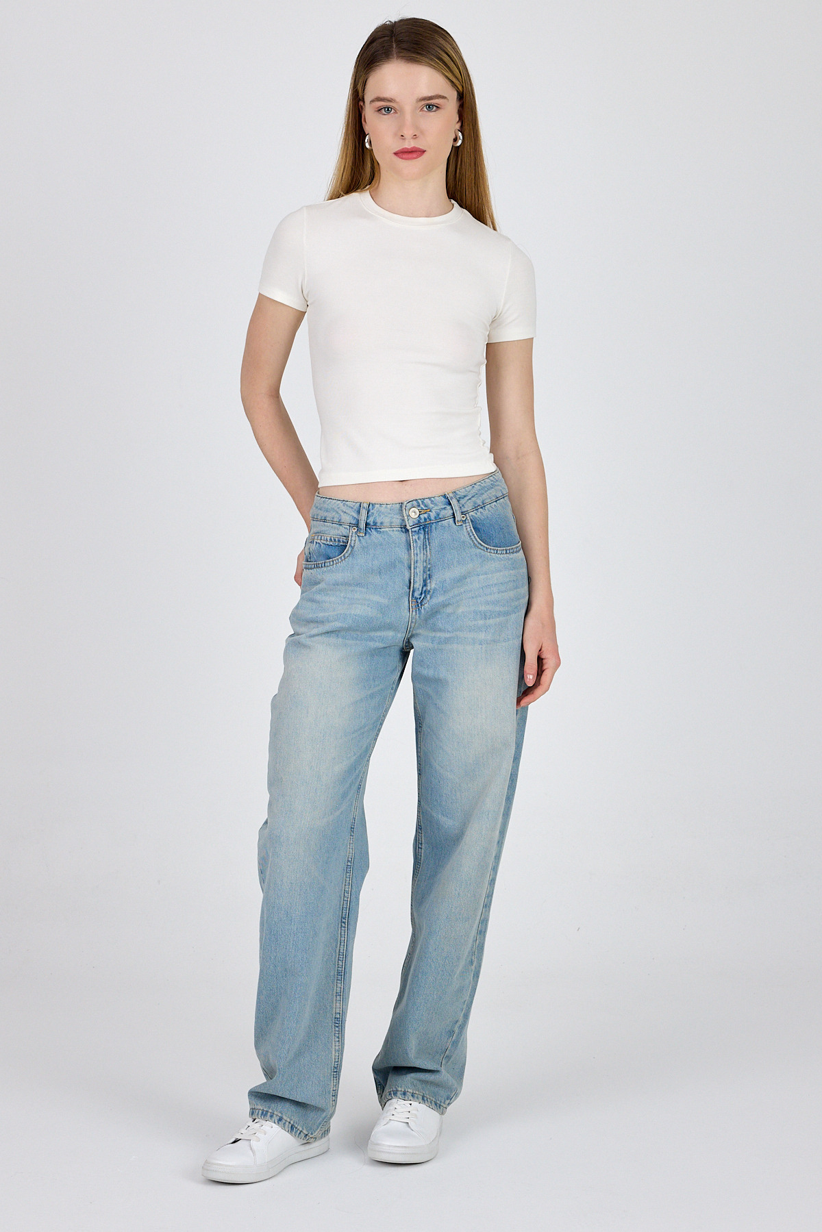 Beyaz Viskoz/Yumuşak Kumaş Slim Fit Tişört 1468 - 3