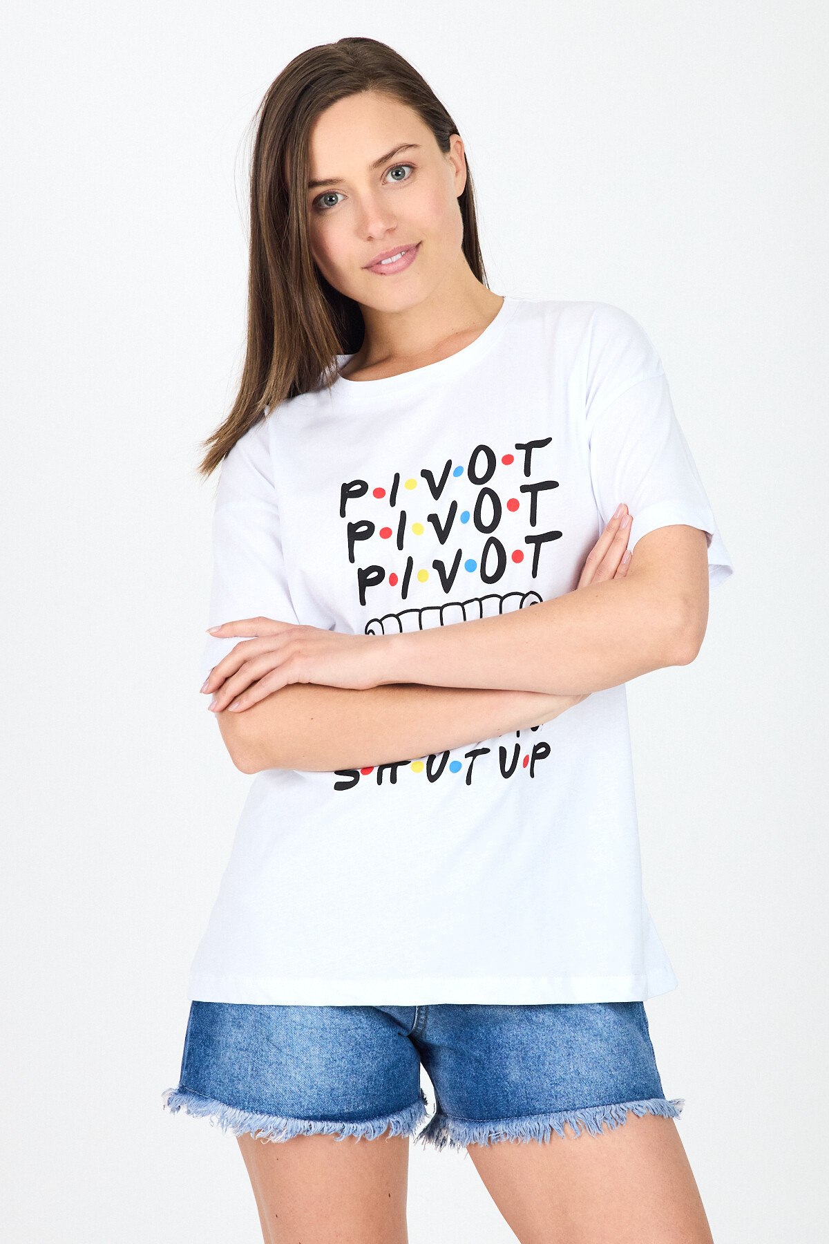 Beyaz Yazı Baskılı %100 Pamuk Oversize Tişört 2150-10M - 3