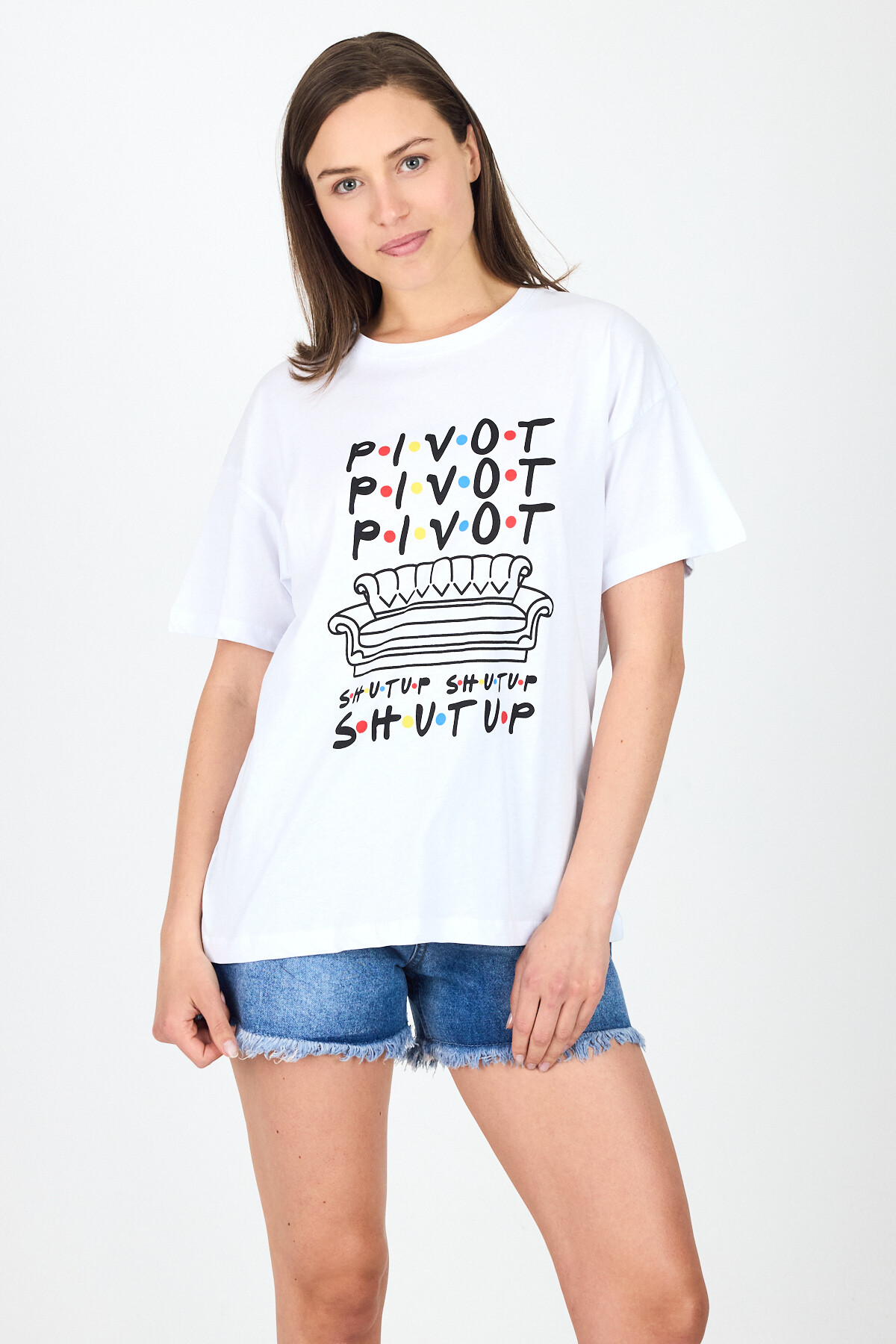 Beyaz Yazı Baskılı %100 Pamuk Oversize Tişört 2150-10M - 1