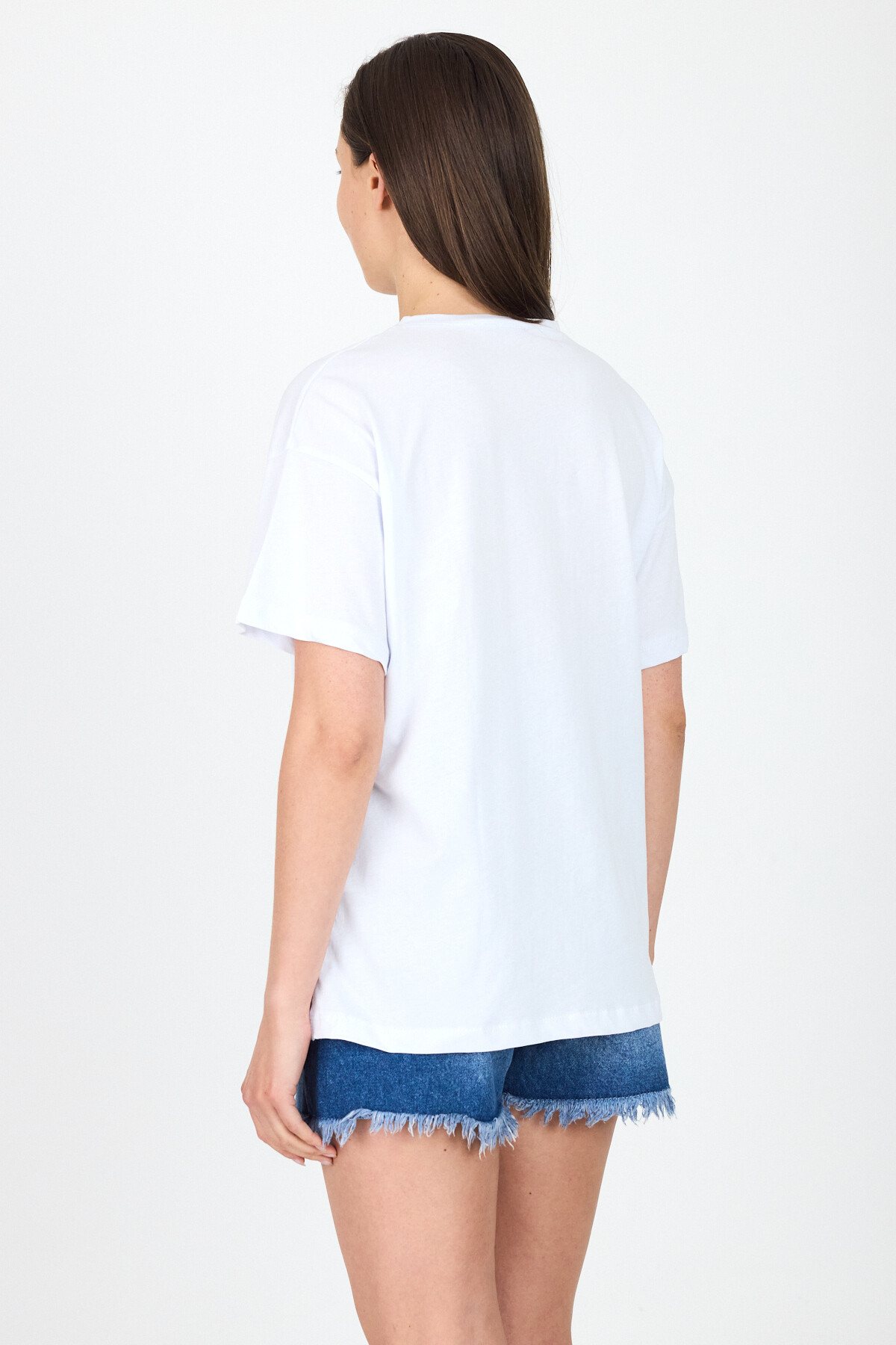 Beyaz Yazı Baskılı %100 Pamuk Oversize Tişört 2150-10M - 5