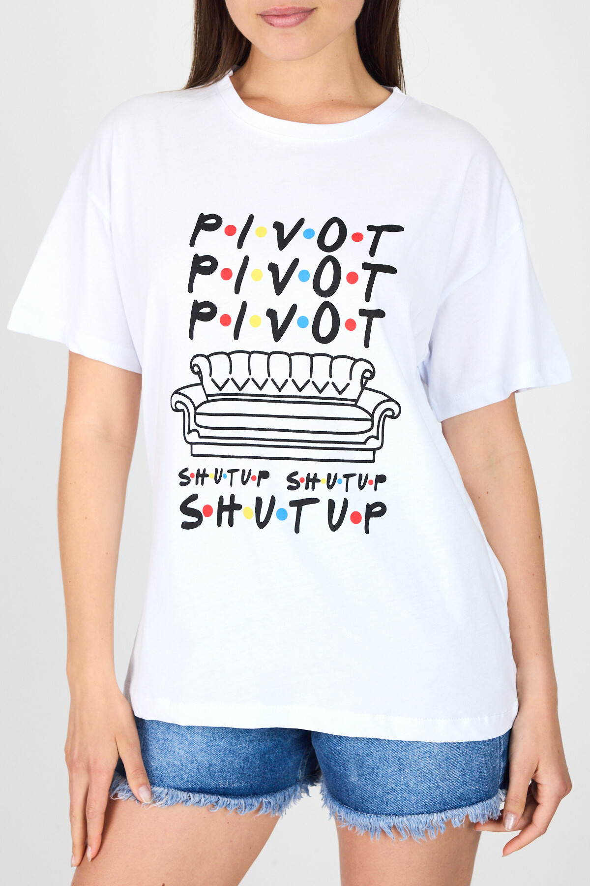 Beyaz Yazı Baskılı %100 Pamuk Oversize Tişört 2150-10M - 6