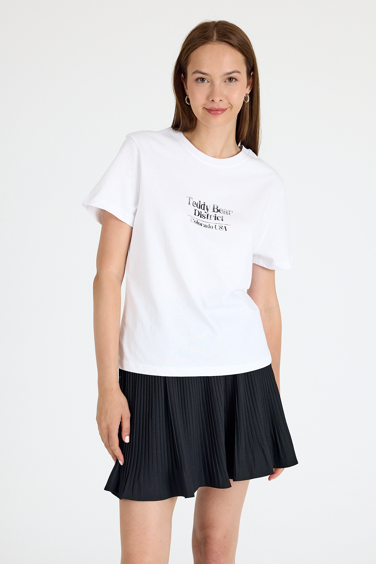 Beyaz Yazı Baskılı Oversize Tişört 6462 - 2