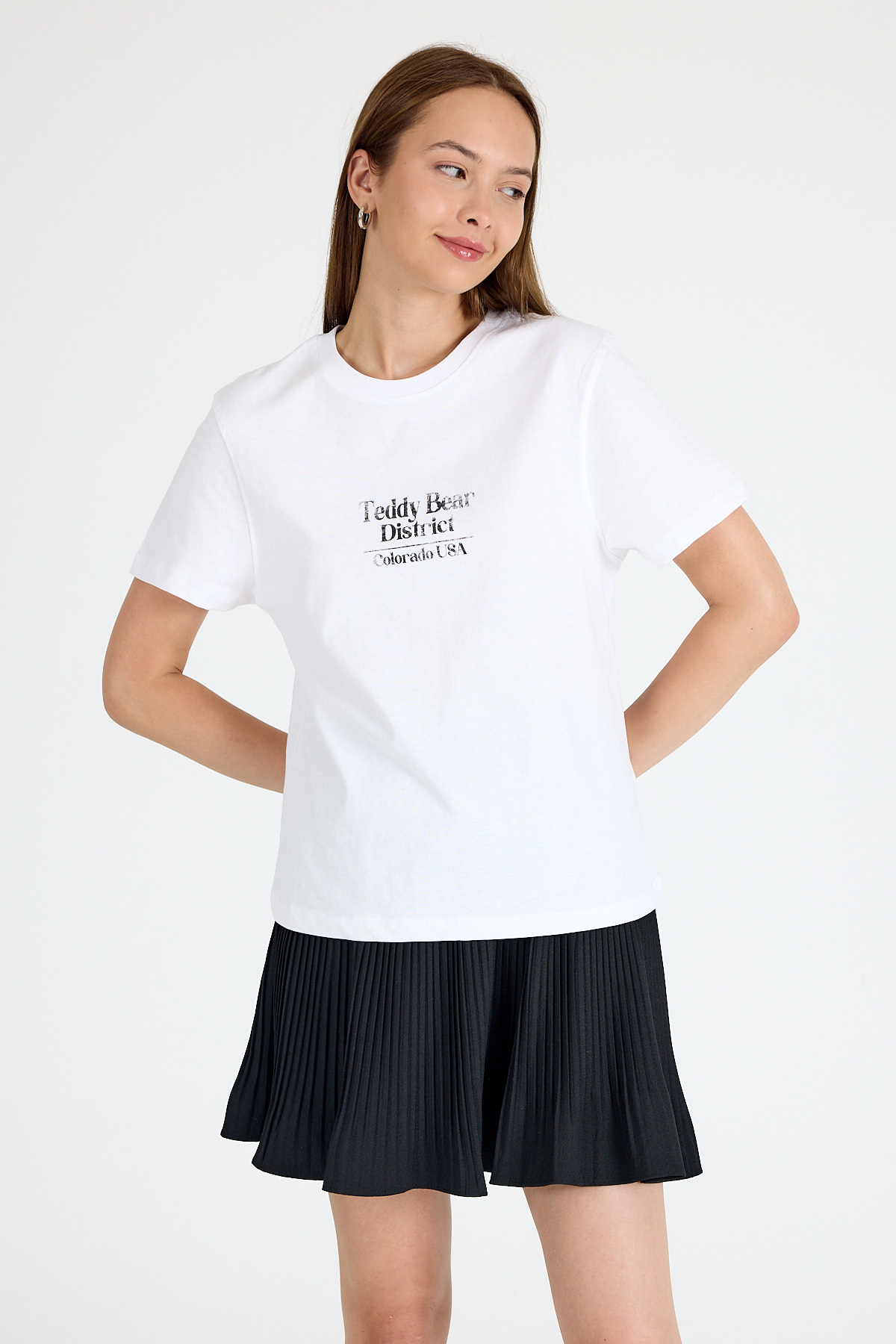 Beyaz Yazı Baskılı Oversize Tişört 6462 - 1