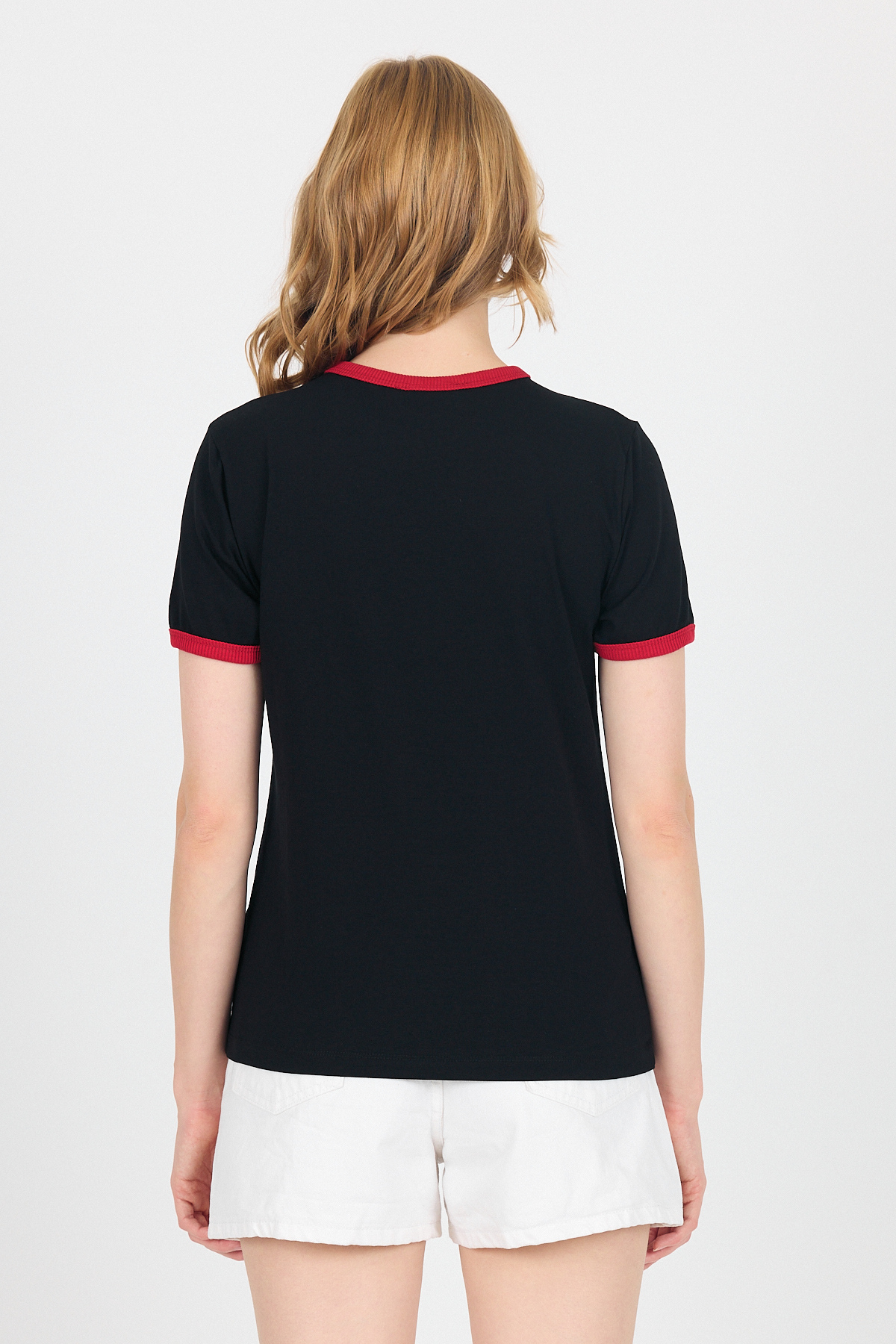 Beyaz Yazı Baskılı Regular Fit Ribana Detaylı Tişört 6325 - 5