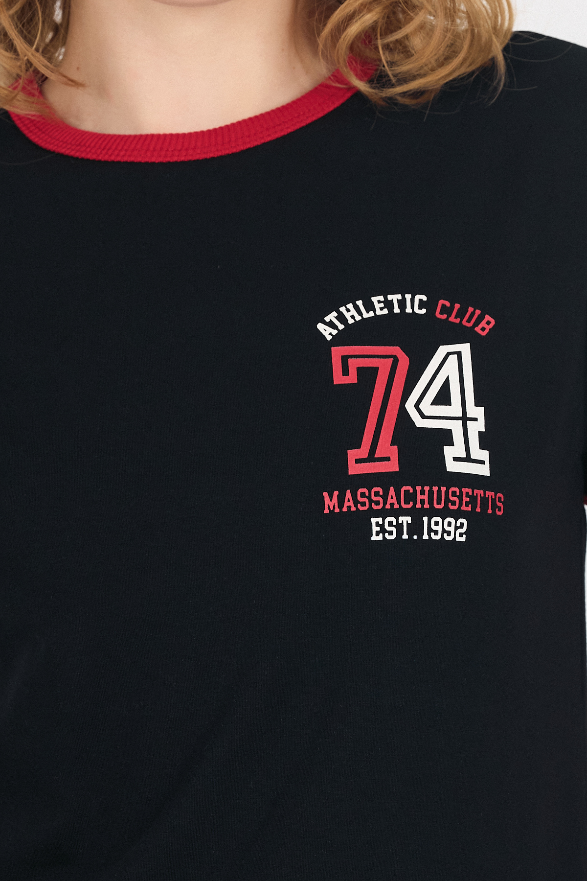 Siyah Yazı Baskılı Regular Fit Ribana Detaylı Tişört 6325 - RAYS