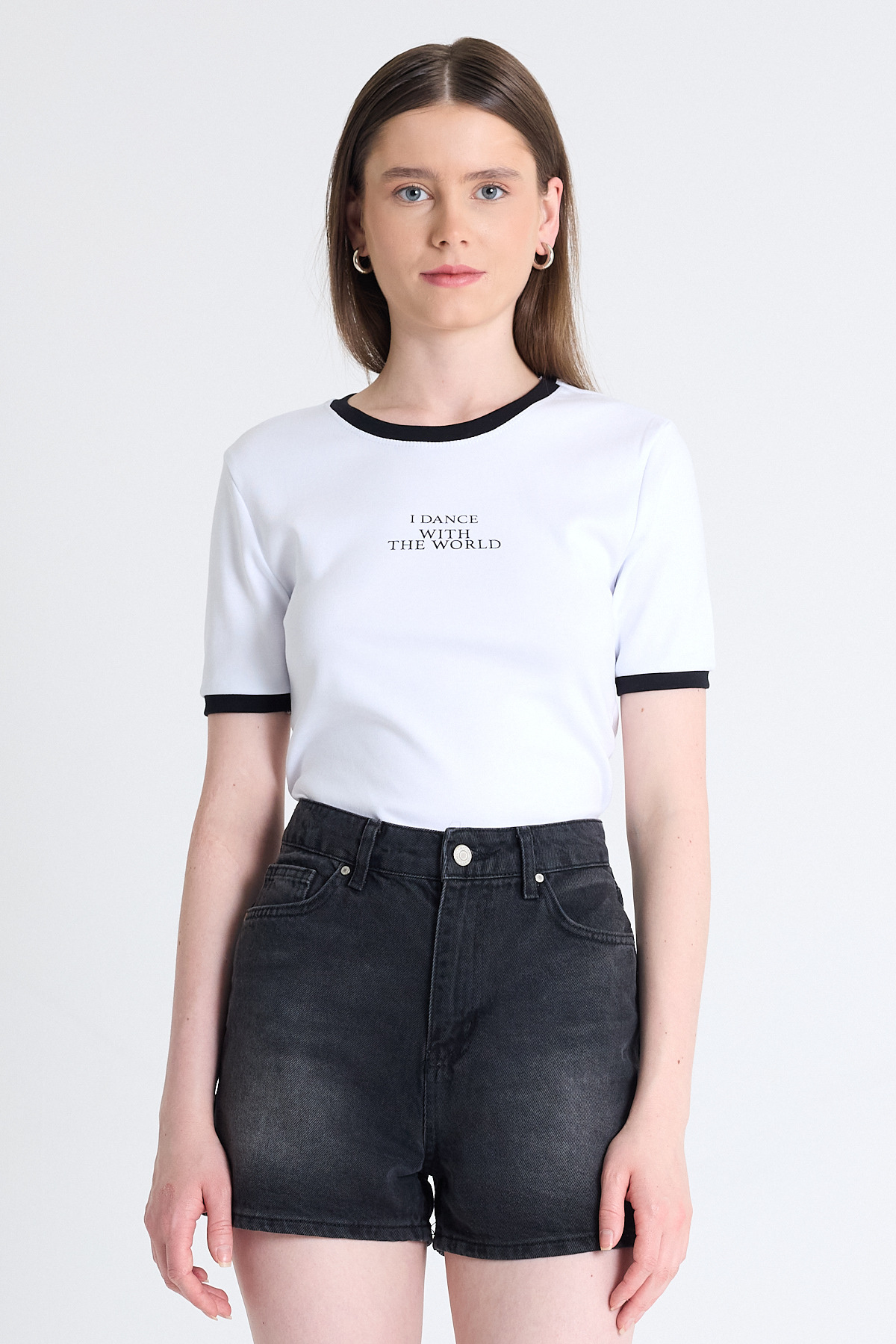 Beyaz Yazı Baskılı Relaxed Fit Tişört 5793 - 6