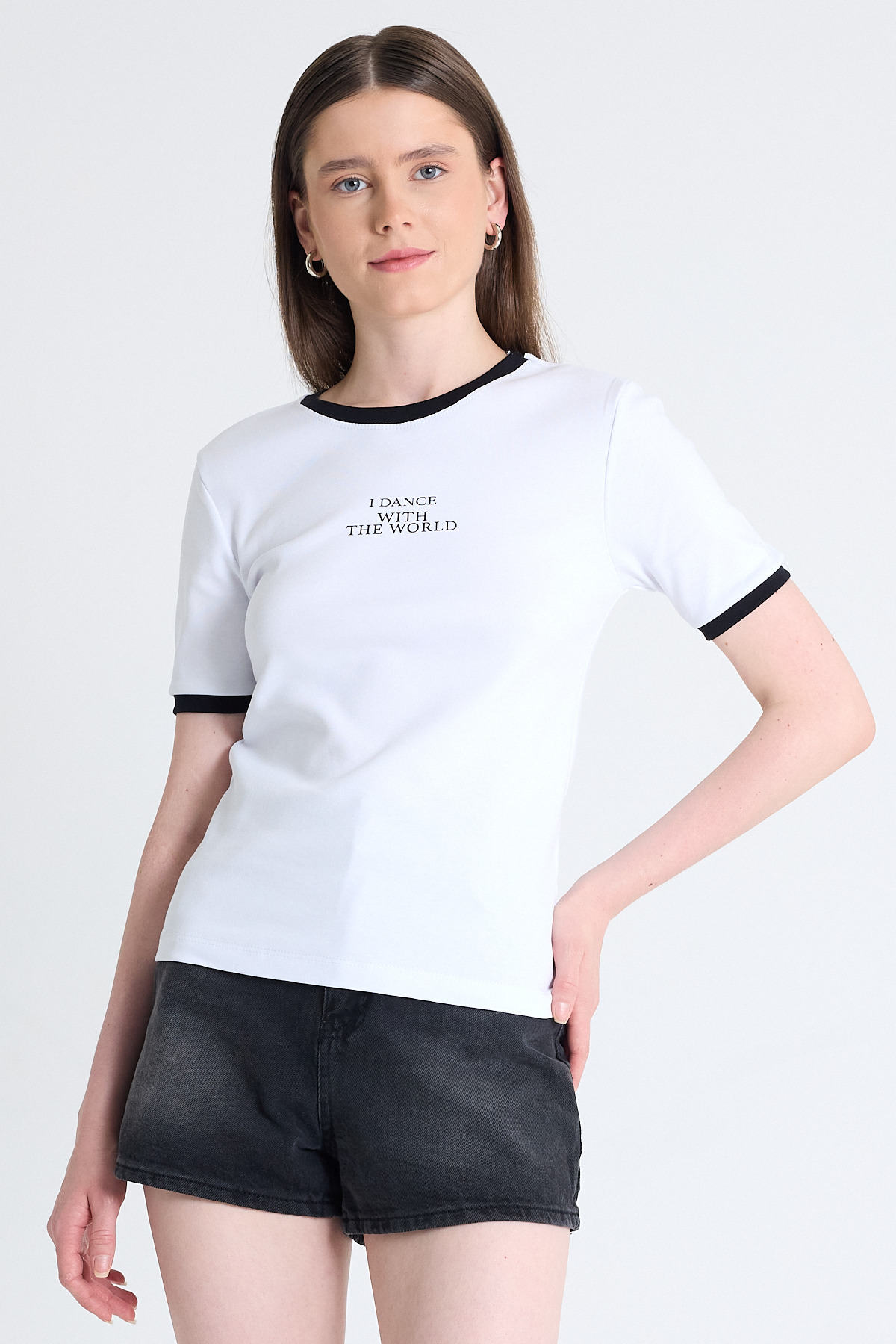 Beyaz Yazı Baskılı Relaxed Fit Tişört 5793 - 4