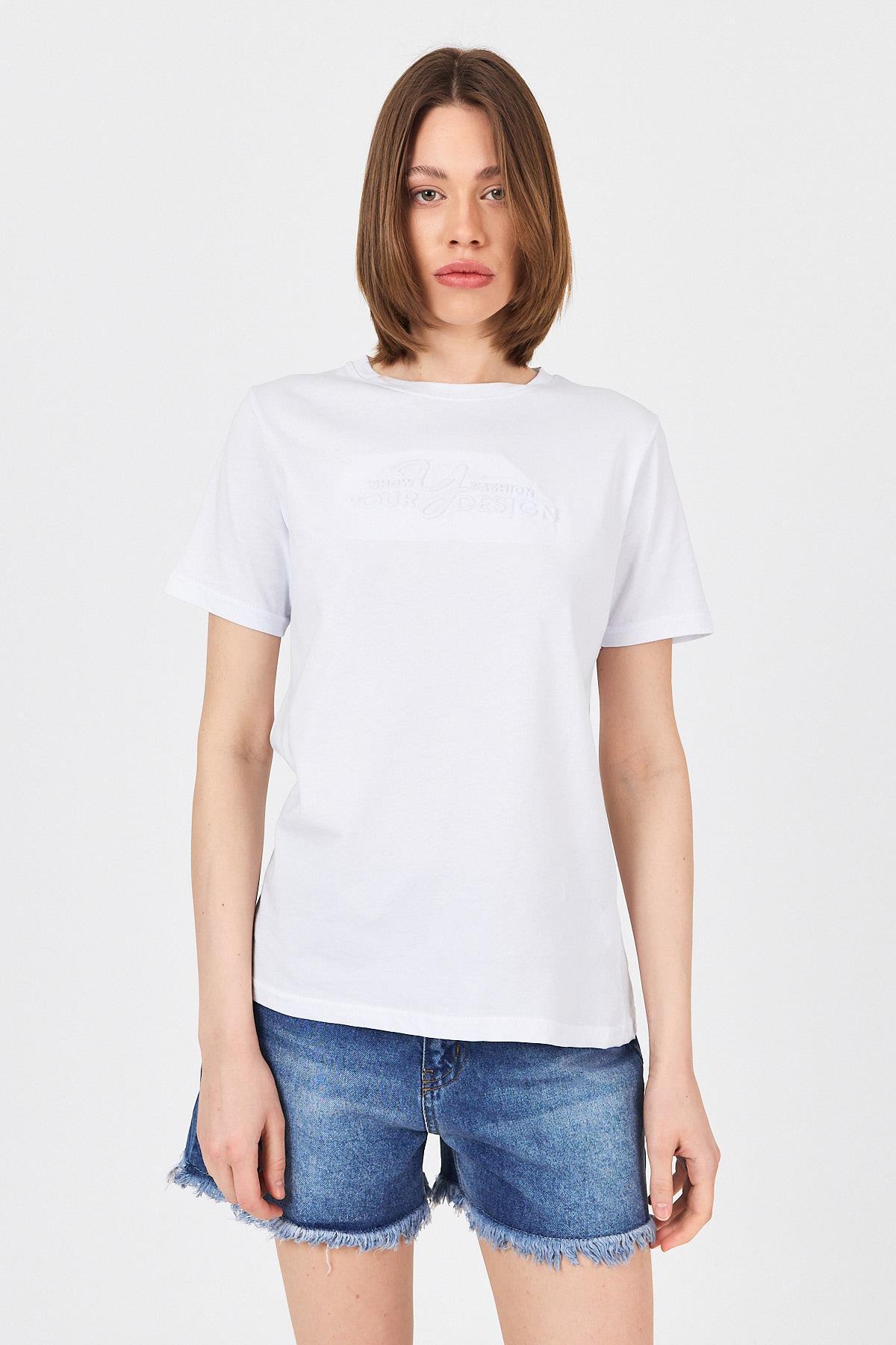 Beyaz Yazı Kabartmalı Tişört 25223 - RAYS