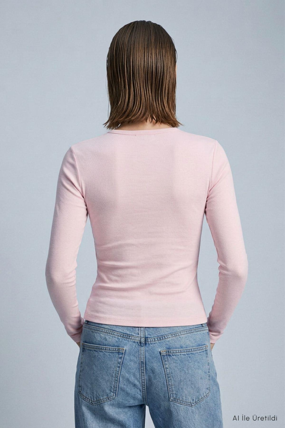 Bisiklet Yaka Basic Penye Body 522 Pembe - 4