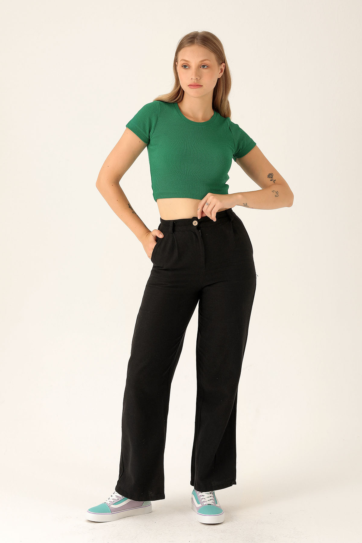 Bisiklet Yaka Bayan Bluz - 1405 Benetton Yeşili - 5