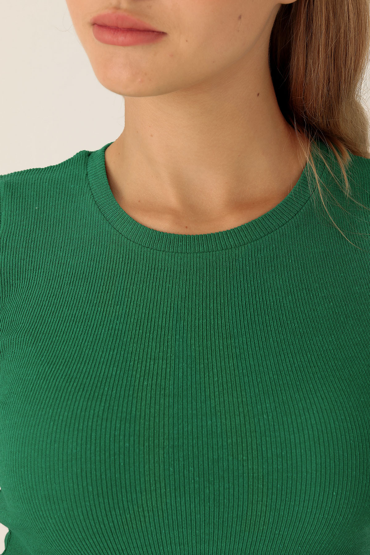 Bisiklet Yaka Bayan Bluz - 1405 Benetton Yeşili - 6