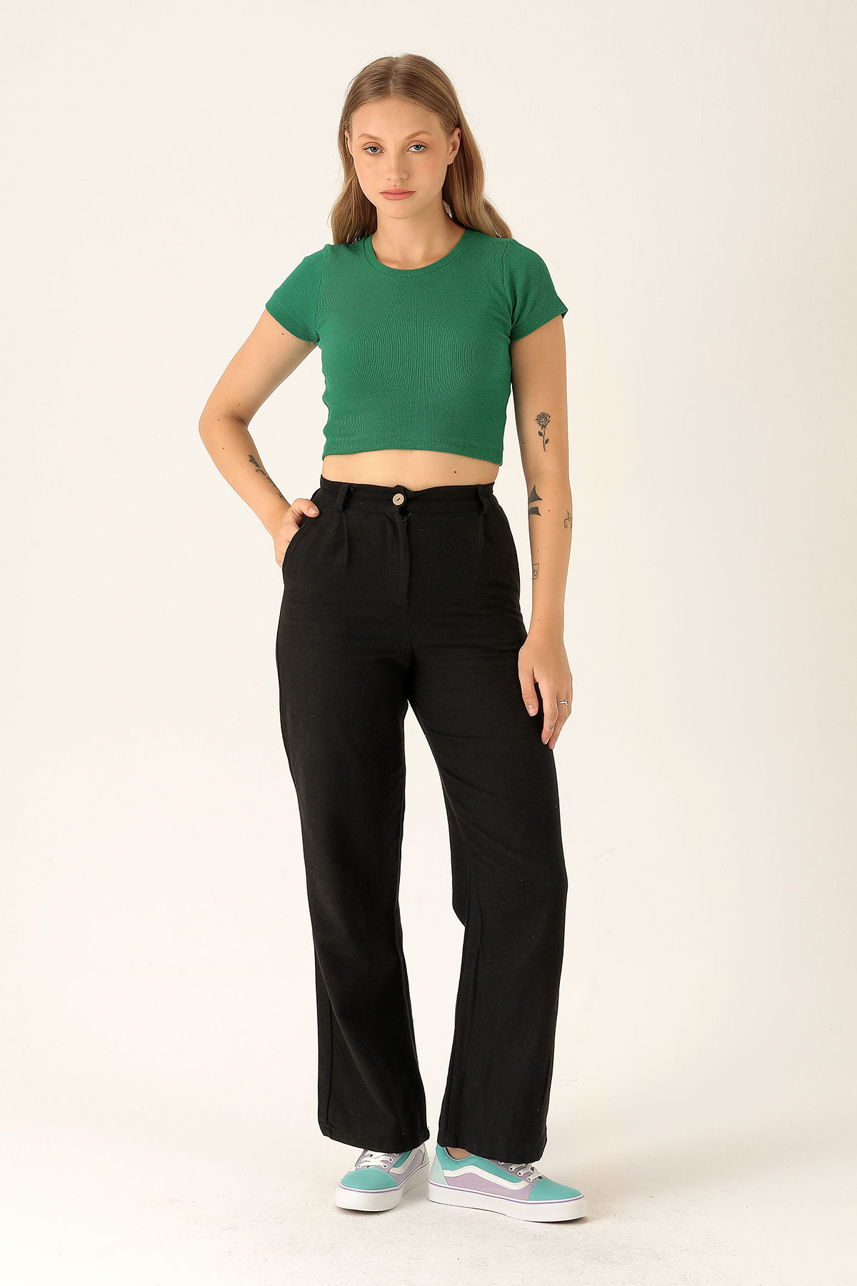 Bisiklet Yaka Bayan Bluz - 1405 Benetton Yeşili - RAYS