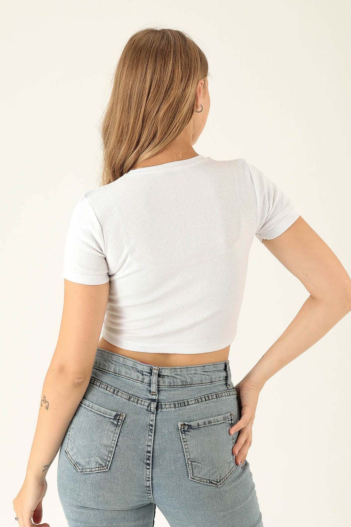 Bisiklet Yaka Bayan Bluz - 1405 Beyaz - 5