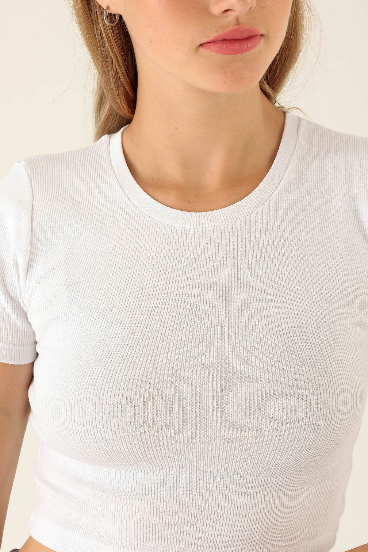 Bisiklet Yaka Bayan Bluz - 1405 Beyaz - 6