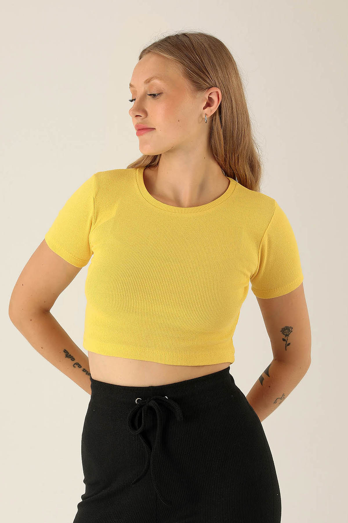 Bisiklet Yaka Bayan Bluz - 1405 Sarı - 2