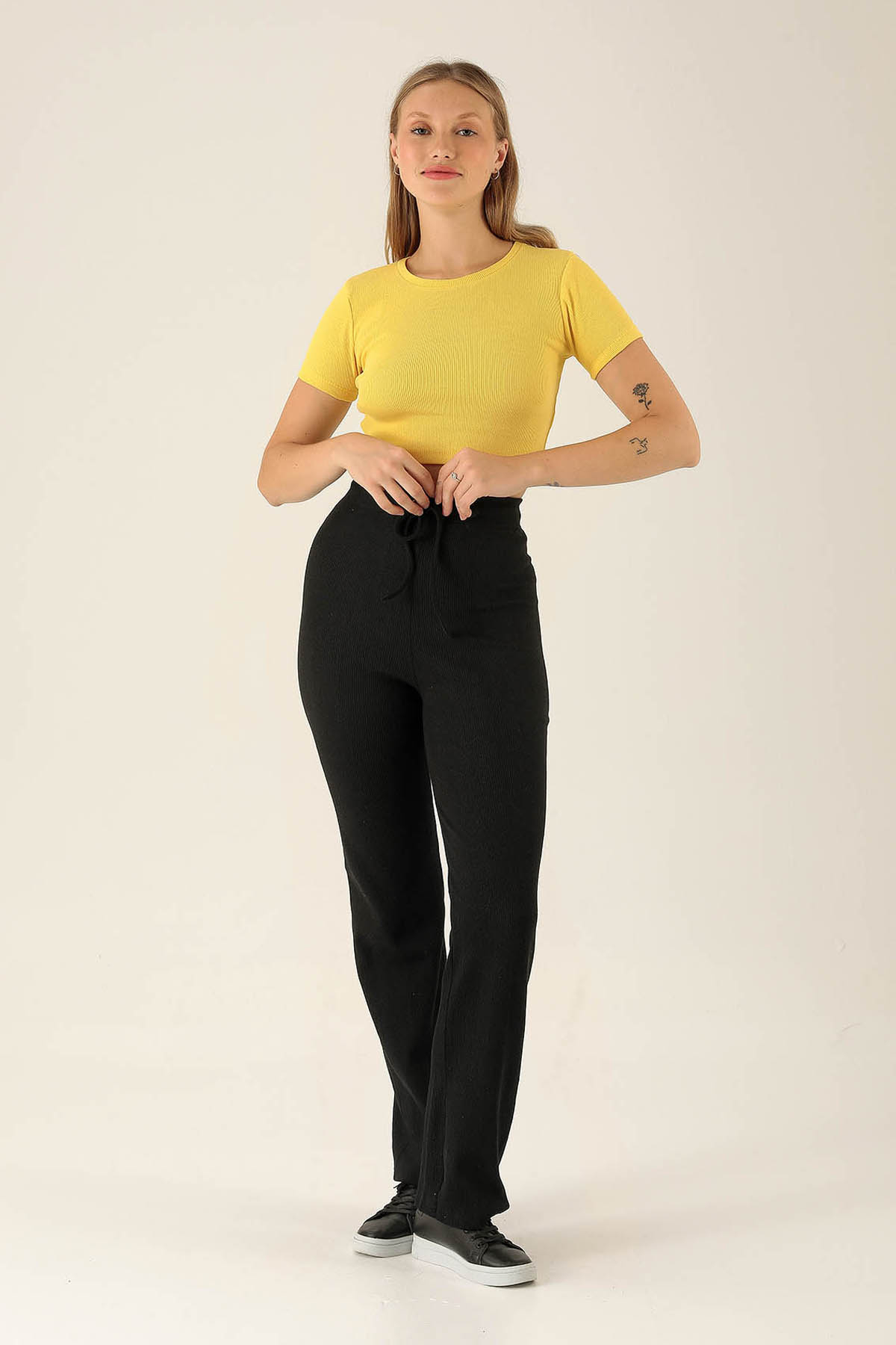 Bisiklet Yaka Bayan Bluz - 1405 Sarı - 3