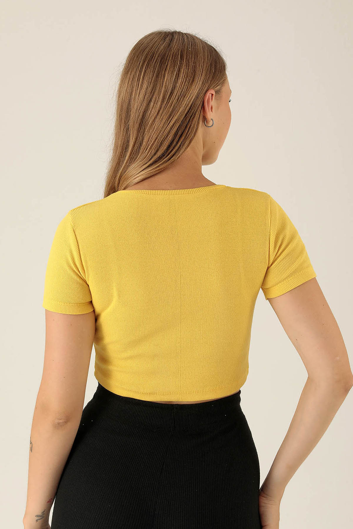 Bisiklet Yaka Bayan Bluz - 1405 Sarı - 5