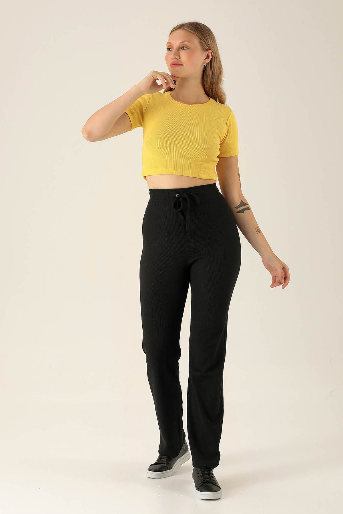 Bisiklet Yaka Bayan Bluz - 1405 Sarı - 4