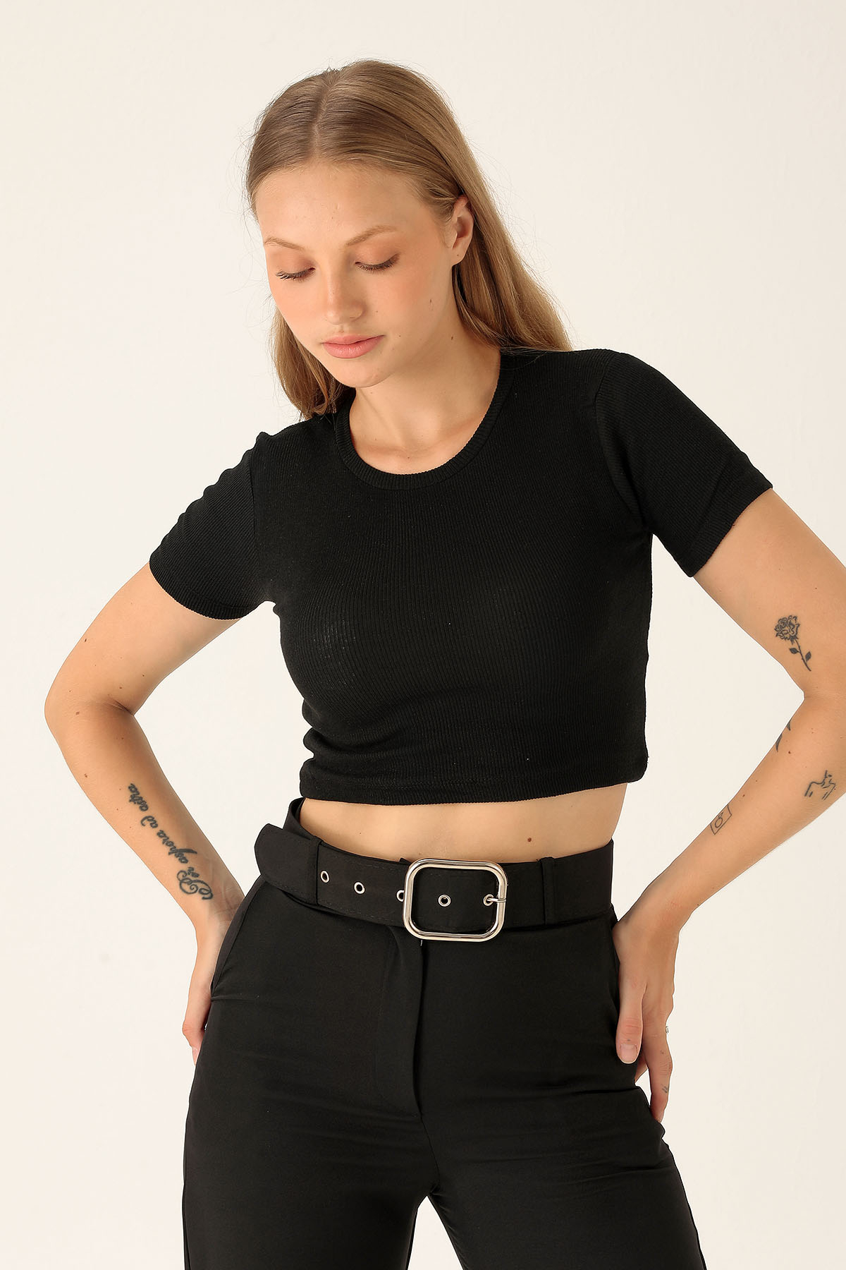 Bisiklet Yaka Bayan Bluz - 1405 Siyah - 1