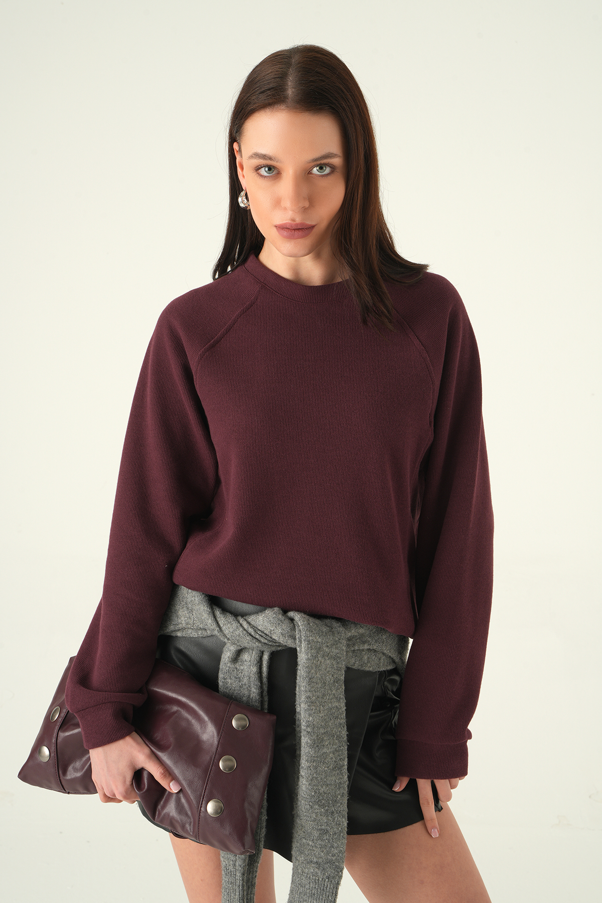 Bisiklet Yaka Kazak Mürdüm 8271A - 7