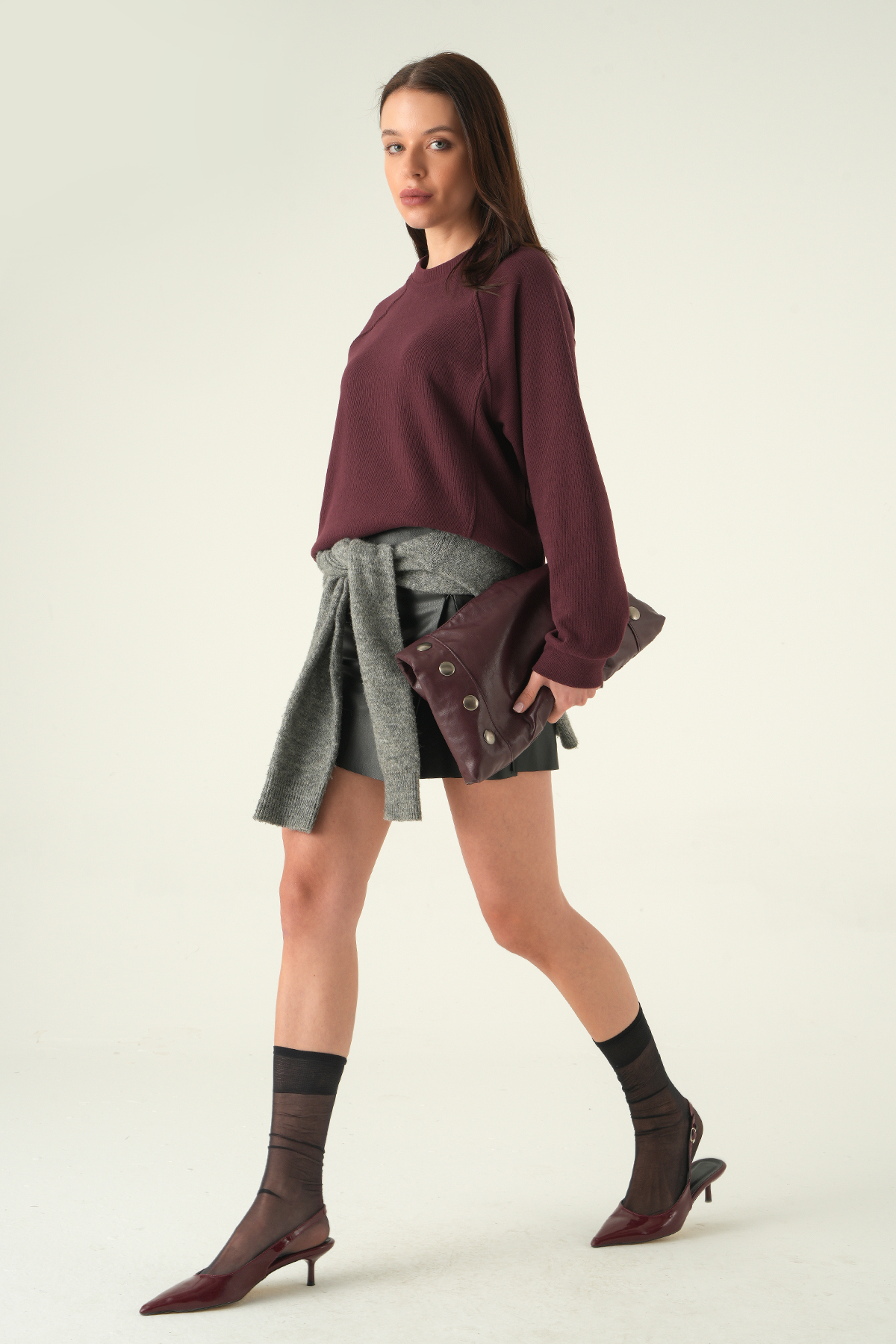 Bisiklet Yaka Kazak Mürdüm 8271A - 3