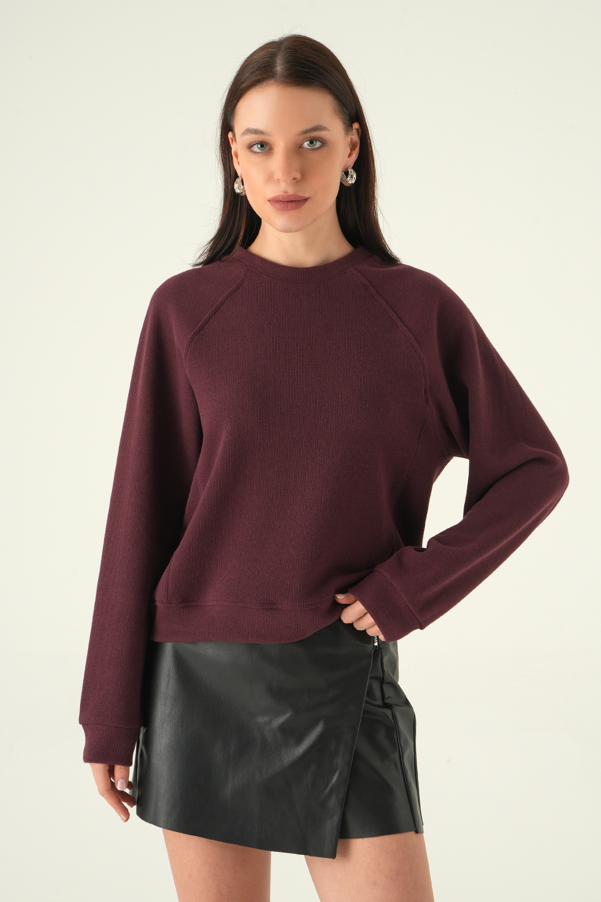 Bisiklet Yaka Kazak Mürdüm 8271A - 6